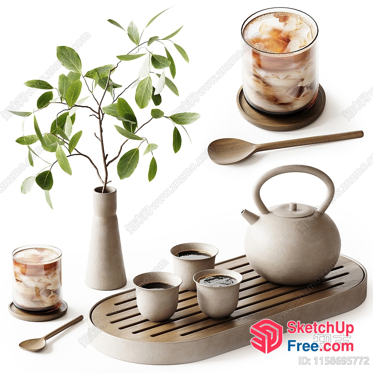 Modern Minimalist Tea Set Arrangement 3D SketchUp File