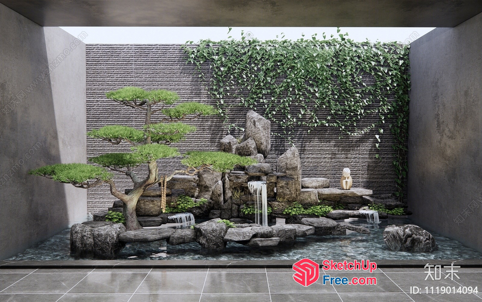 Serene Japanese-Inspired Waterfall Garden 3D SketchUp File