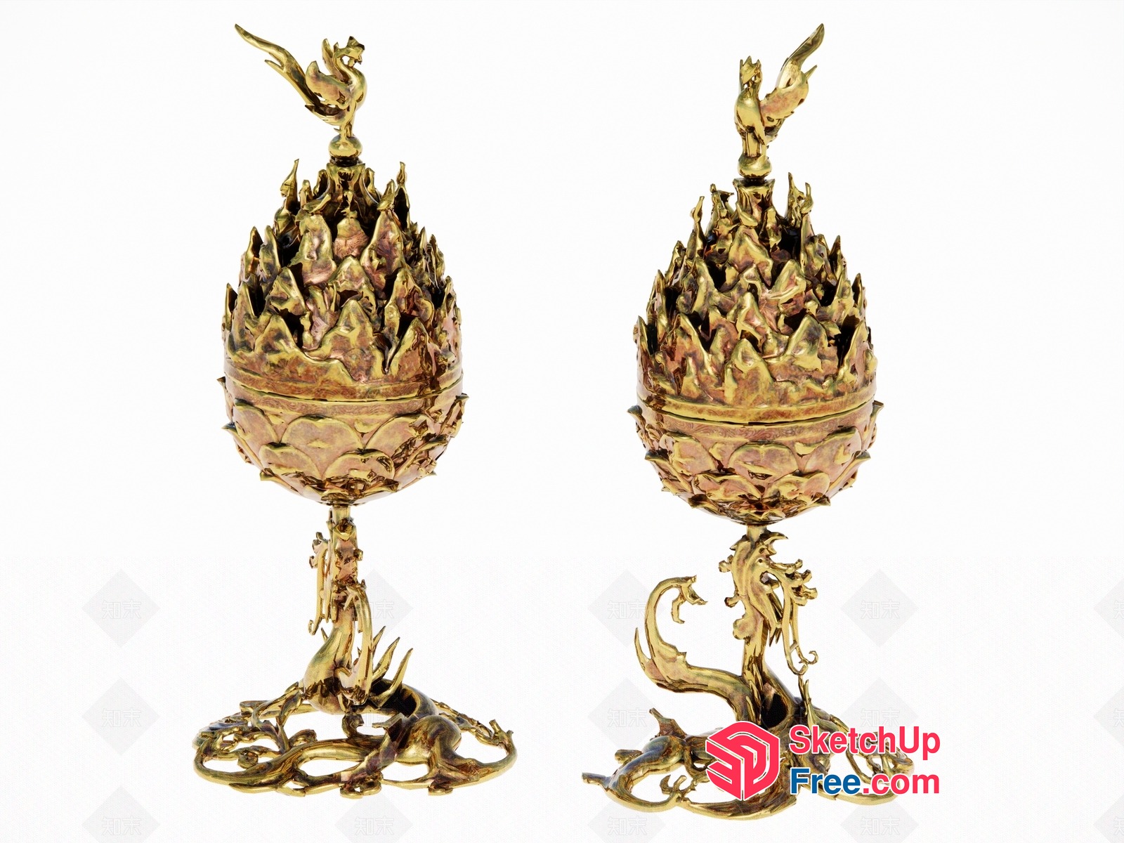 Exquisite Ornate Golden Decorative Items 3D SketchUp File