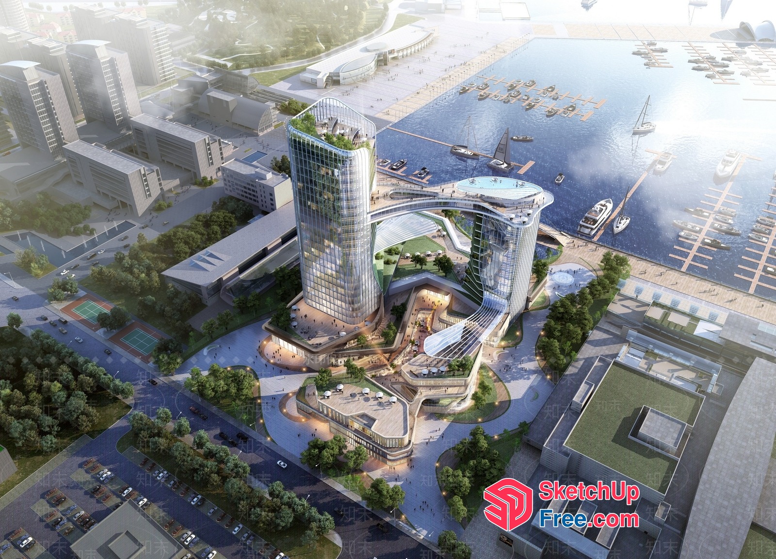 Futuristic High-Rise Building With Glass Curtain Wall And Modern Design 3D SketchUp File