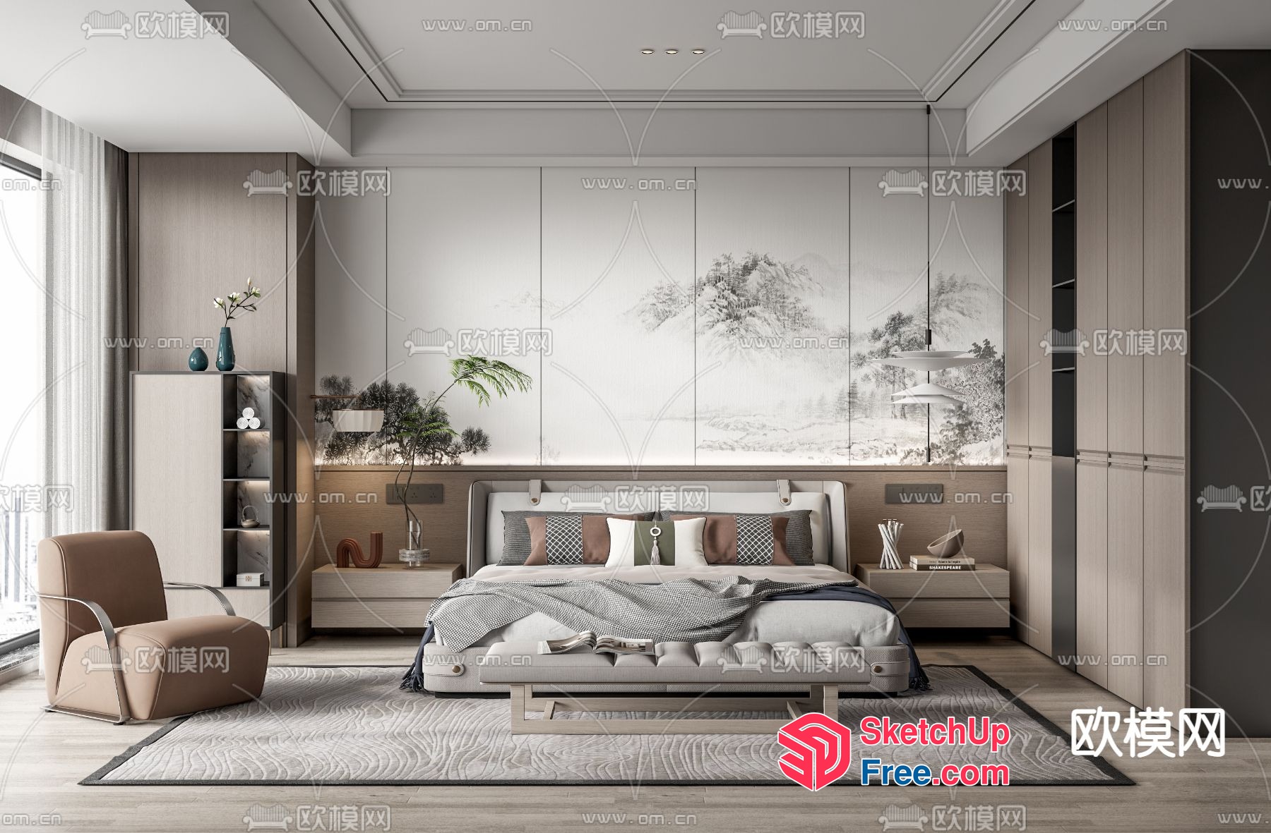 Modern Japanese Style Bedroom With Minimalist Decor 3D SketchUp File