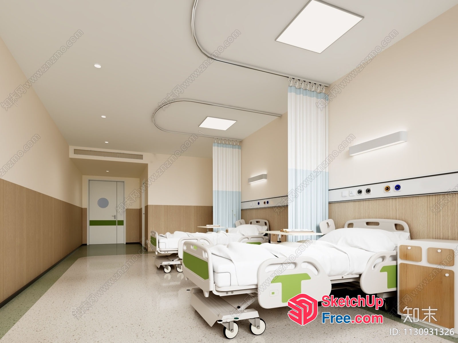 Hospital Ward With Beds And Curtains 3D SketchUp File