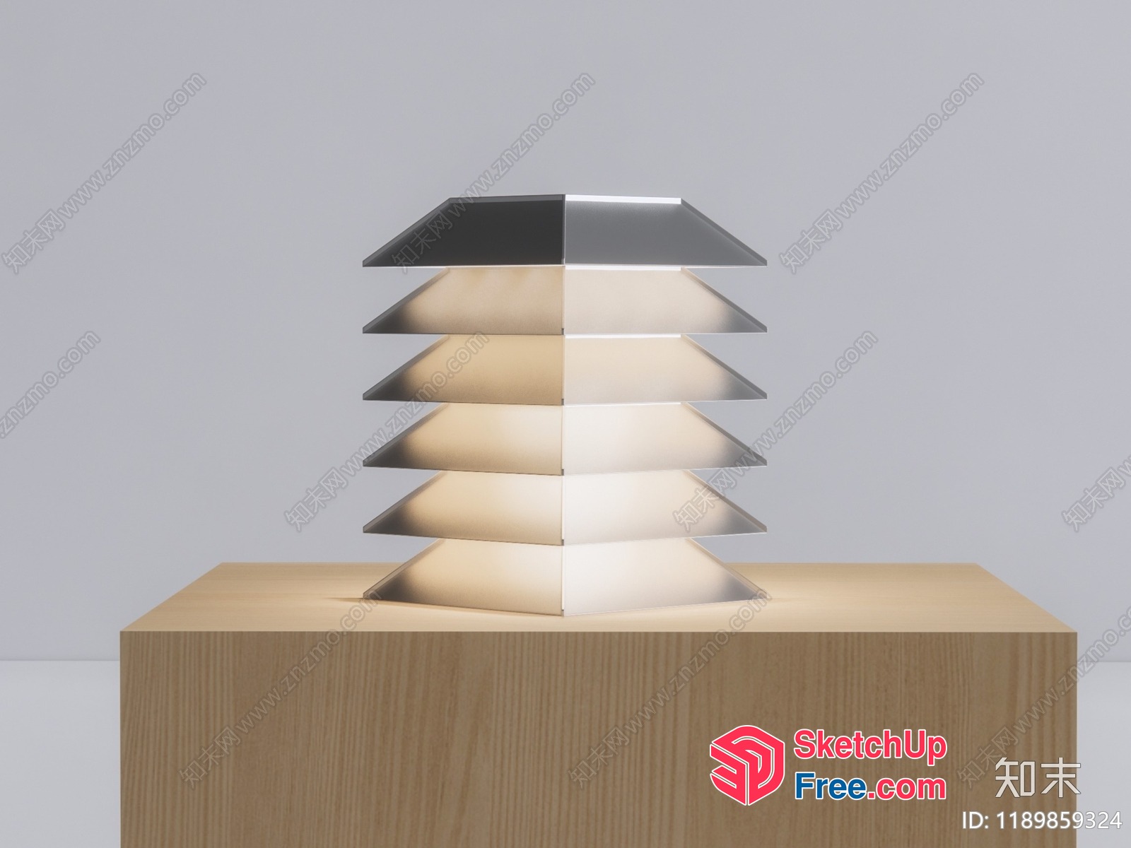Modern Glass Pyramid Table Lamp With Wooden Base 3D SketchUp File