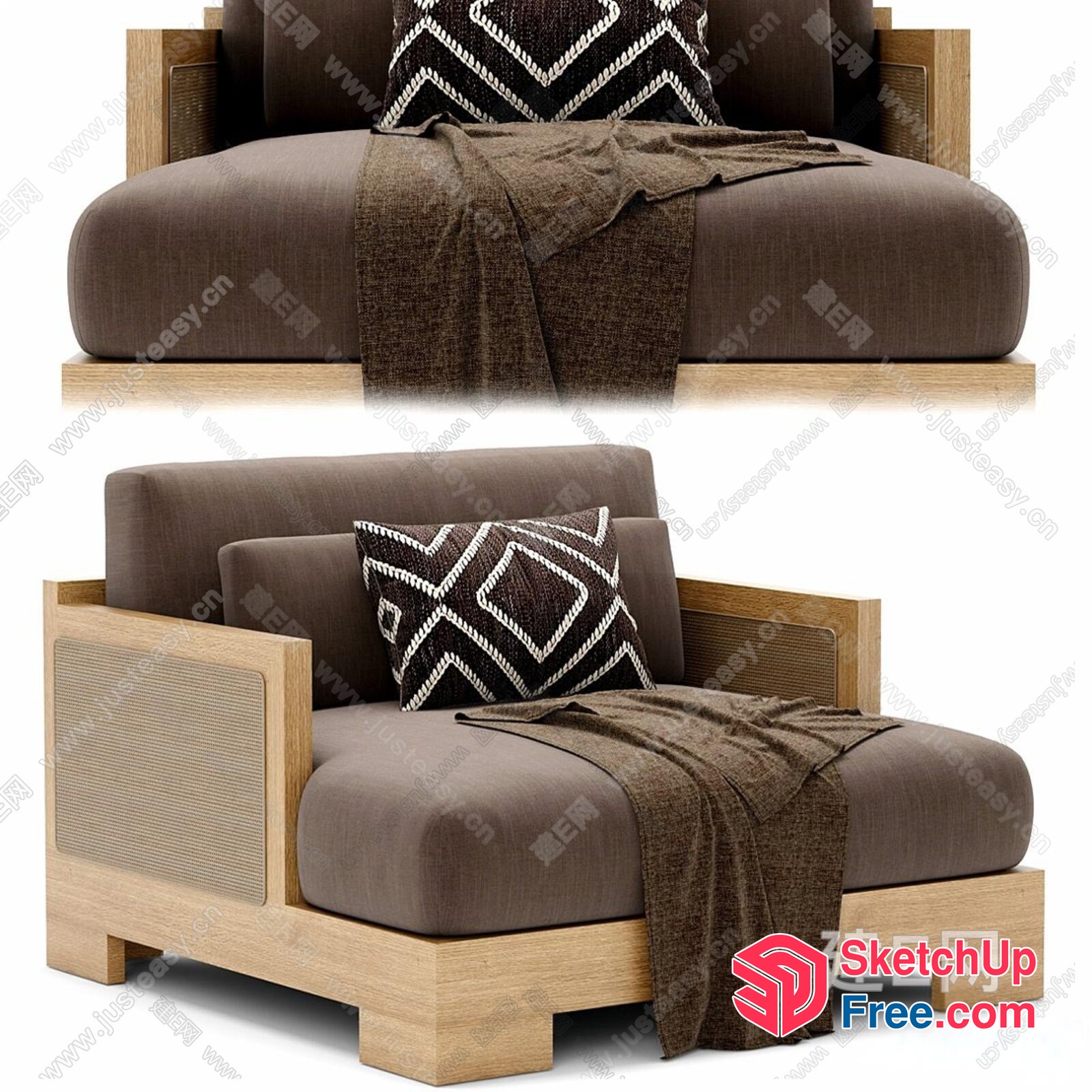 Modern Minimalist Wooden And Brown Couch 3D SketchUp File