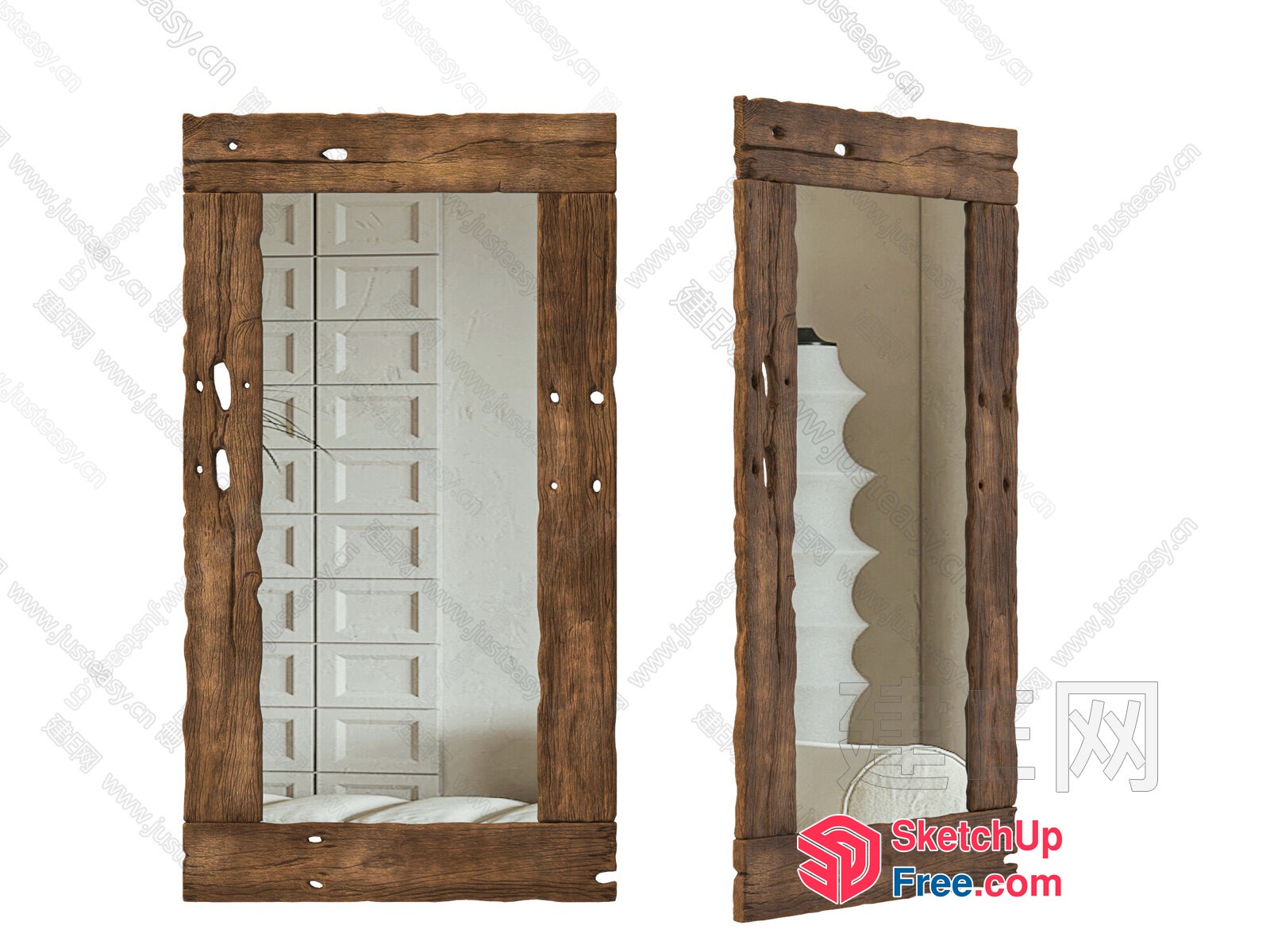 Rustic Wooden Mirror With Distressed Frame 3D SketchUp File