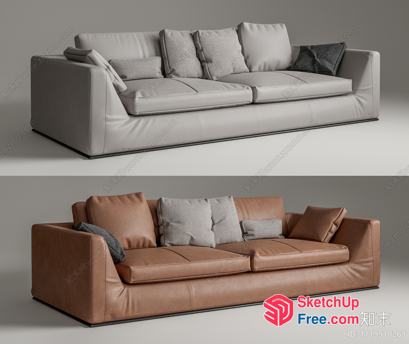 Modern Leather Sofa Set With Pillows 3D SketchUp File