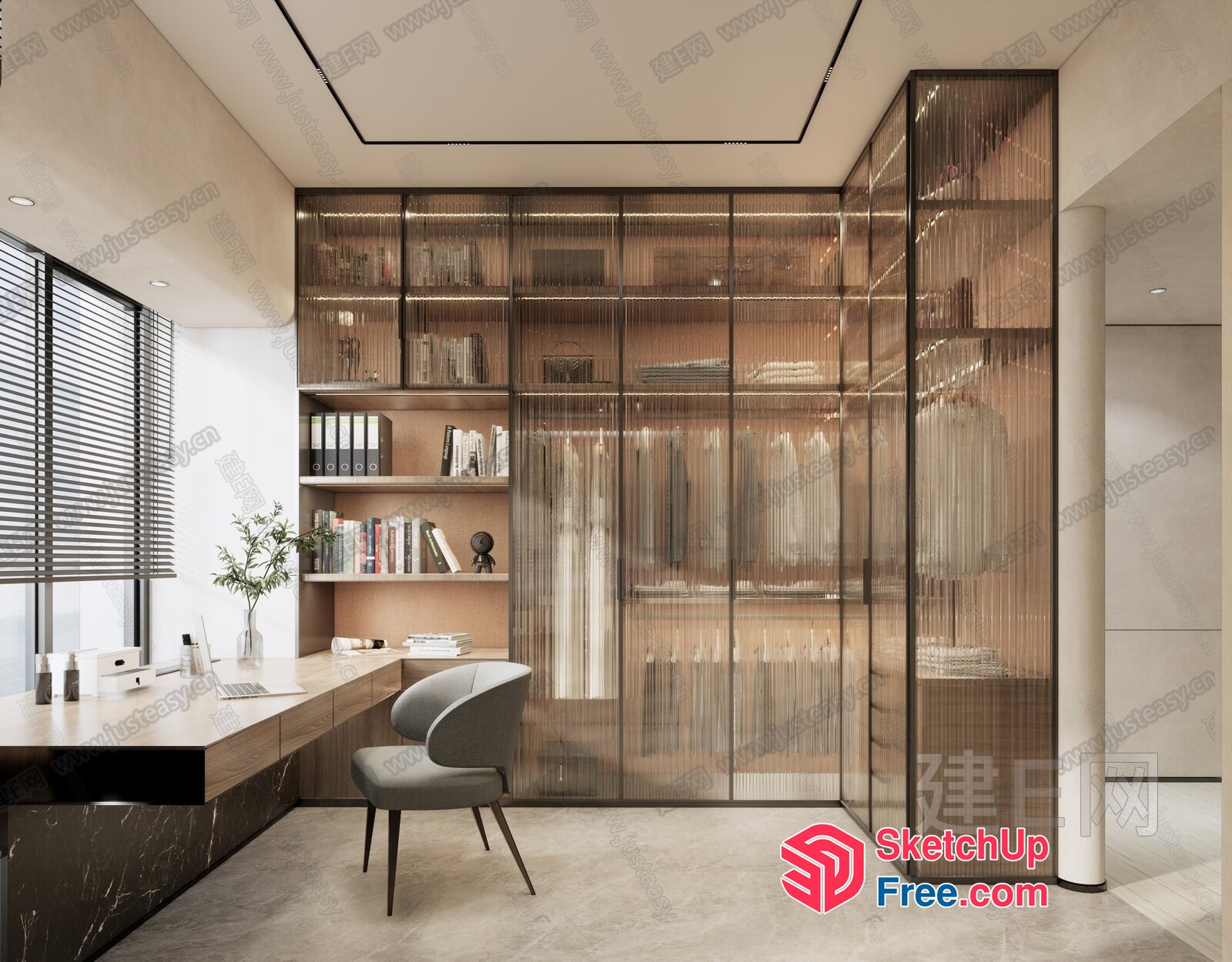 Minimalist Modern Office Interior With Sleek Glass And Wood Accents 3D SketchUp File