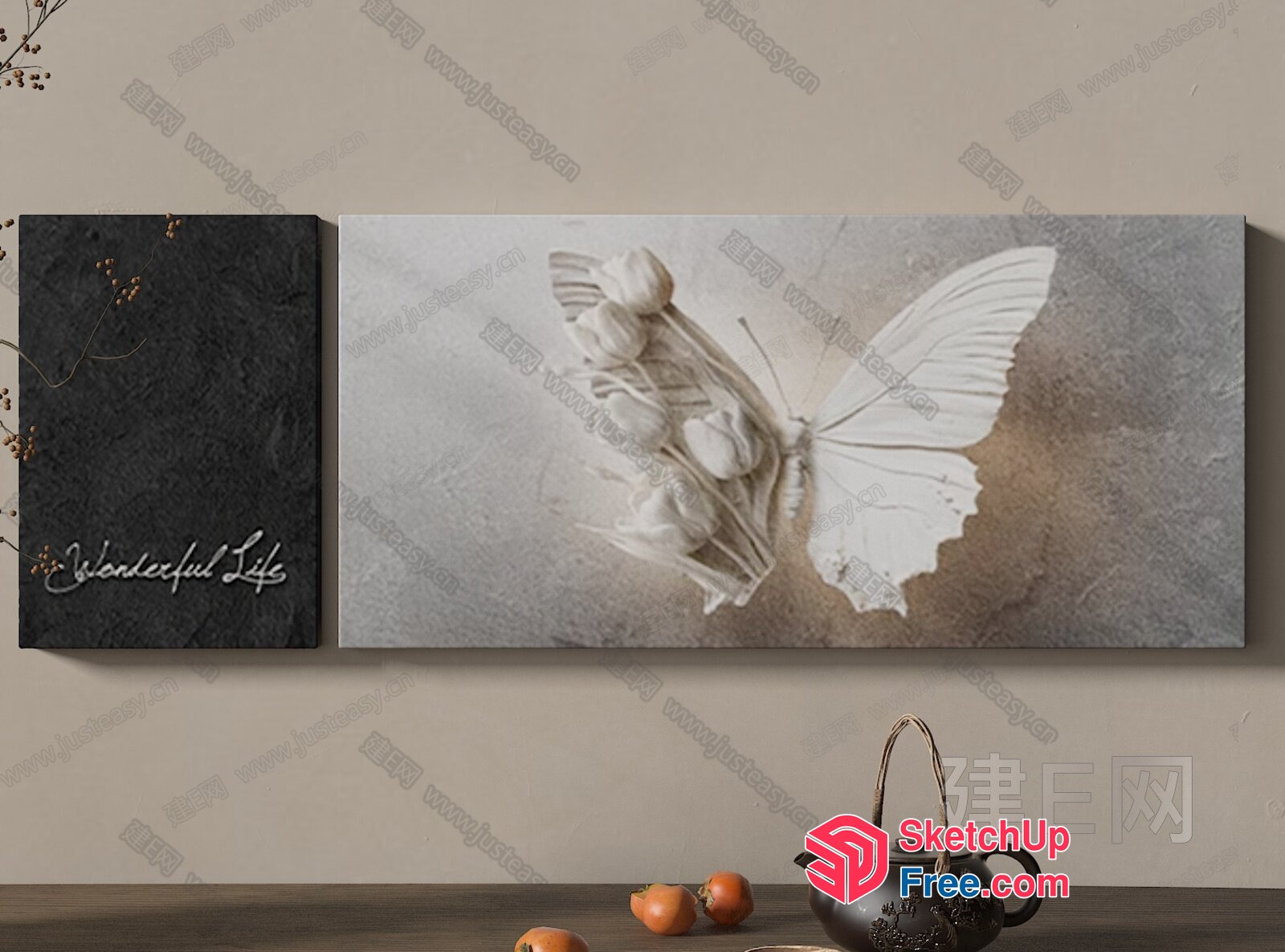 Beautiful Butterfly Artwork In Elegant Home Interior 3D SketchUp File