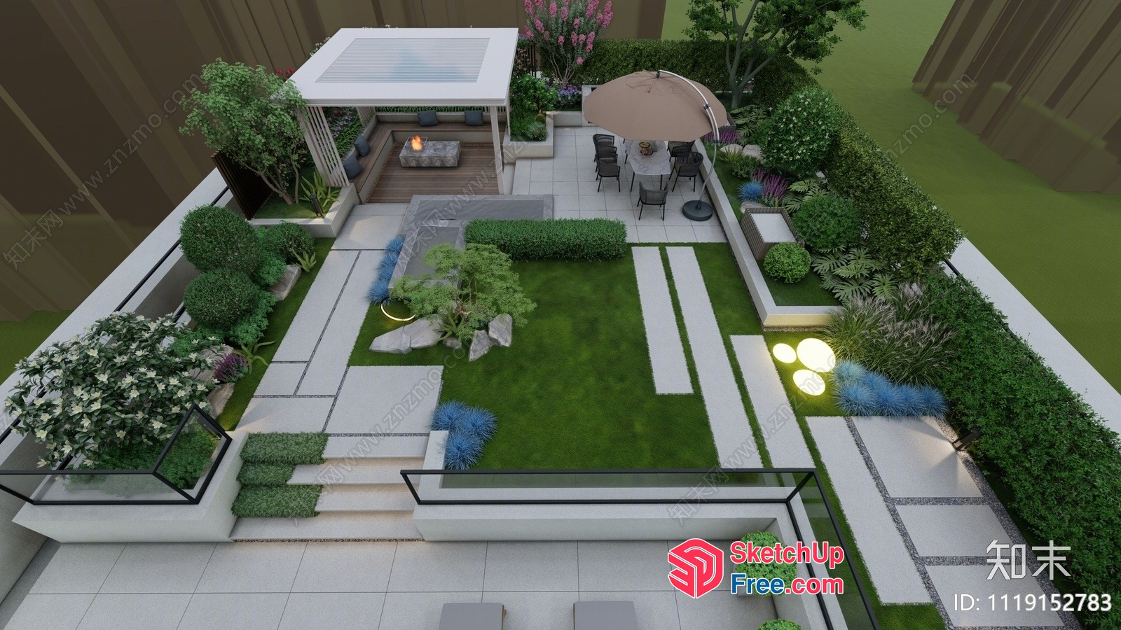 Modern Garden Patio Design With Clean Lines And Natural Elements 3D SketchUp File