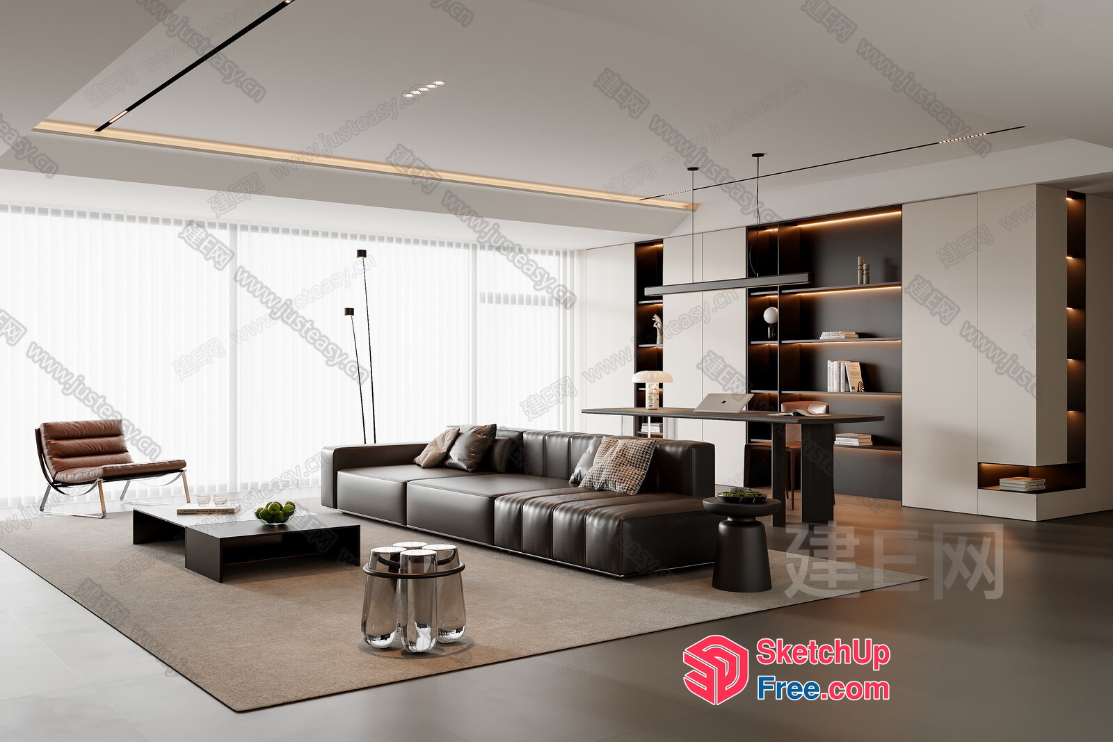 Modern Minimalist Living Room With Sleek Furniture And Natural Light 3D SketchUp File