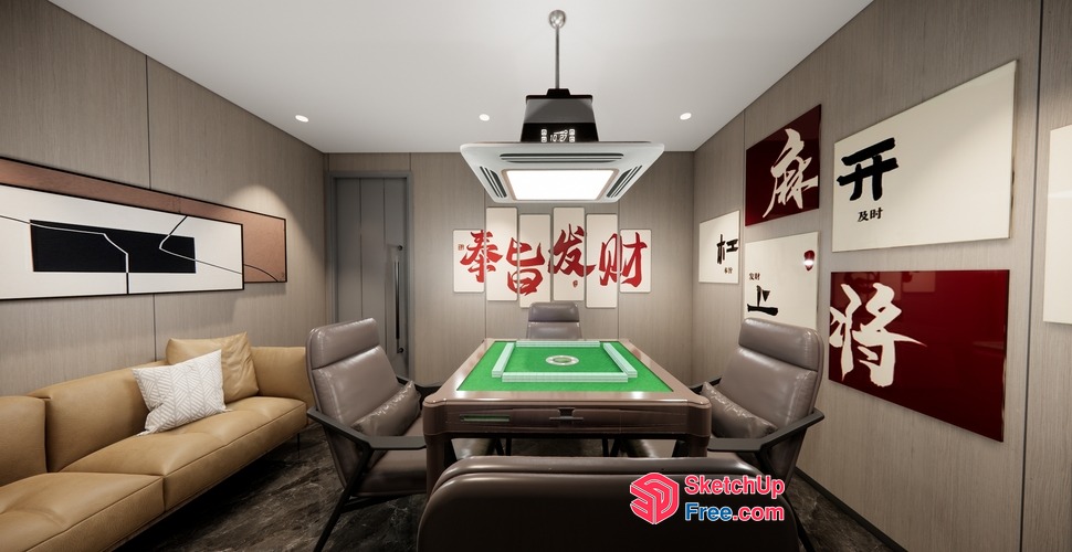 Modern Asian-Inspired Room With Traditional Elements 3D SketchUp File