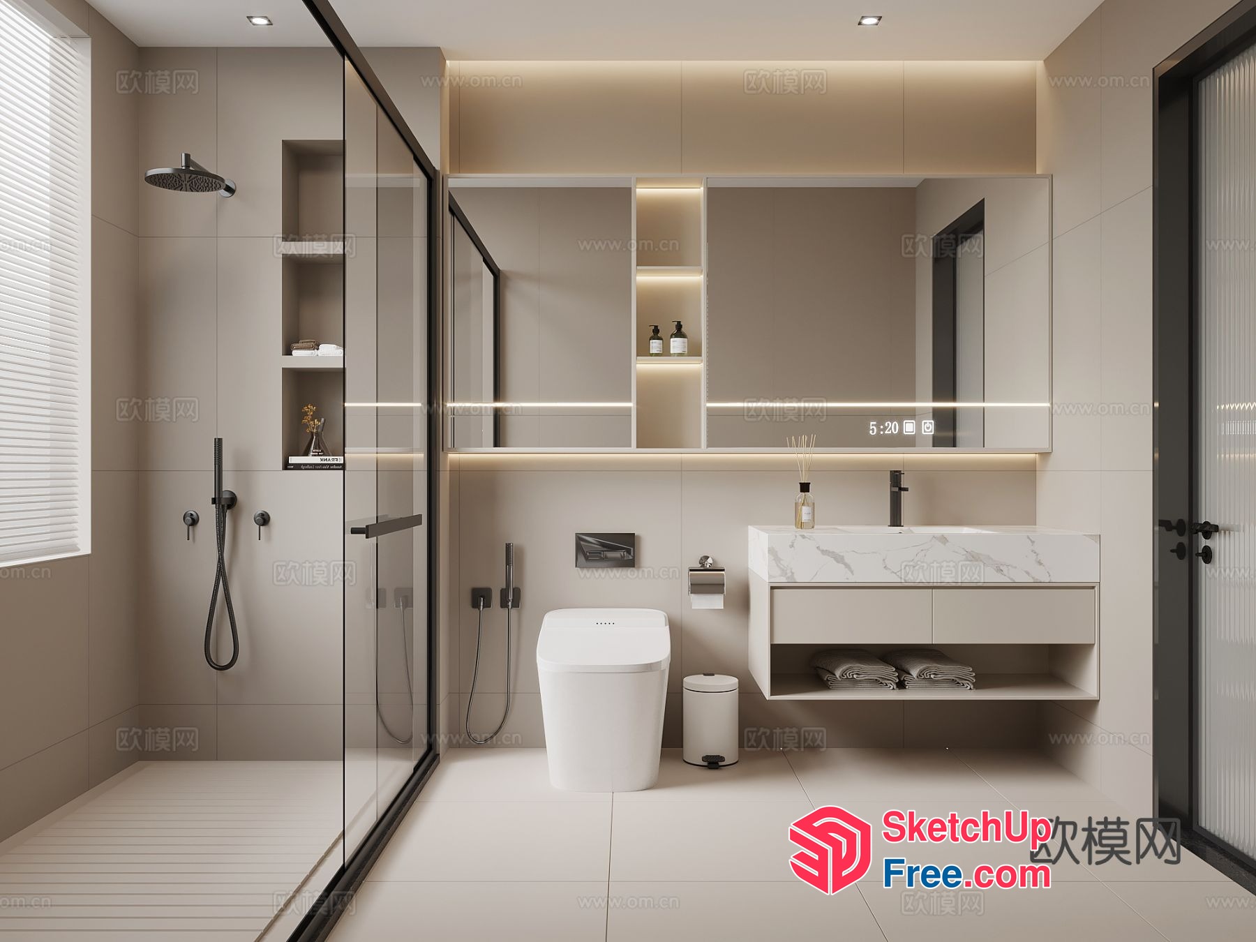 Modern Bathroom With Sleek Fixtures And Neutral Color Scheme 3D SketchUp File