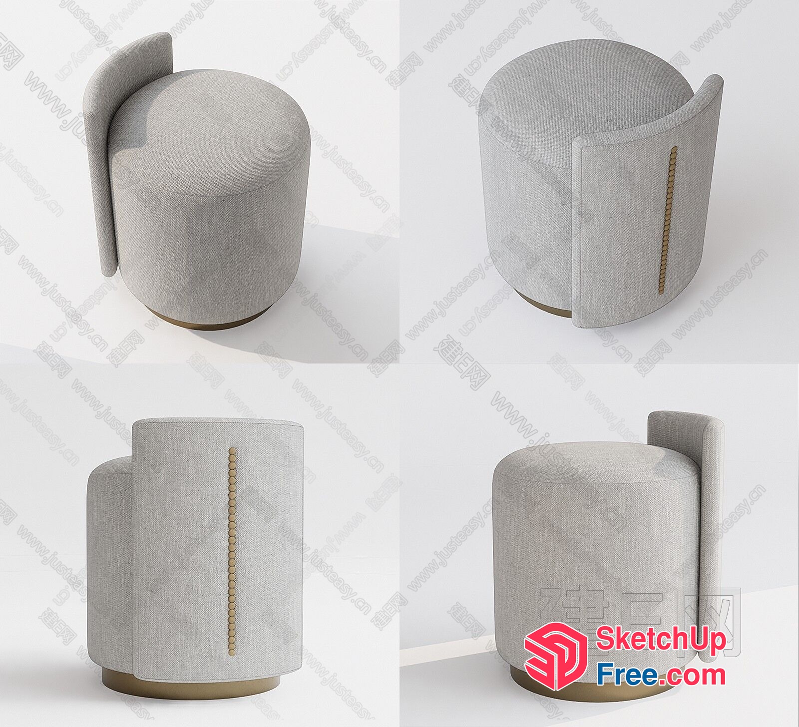 Modern Minimalist Corner Chair With Beige Upholstery 3D SketchUp File
