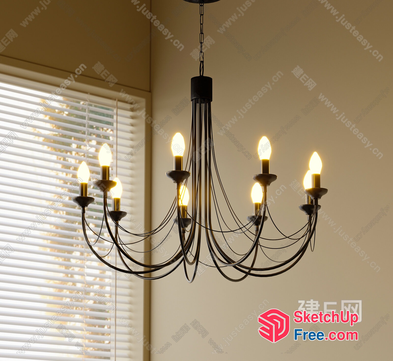 Elegant Black Chandelier With Candle Lights 3D SketchUp File