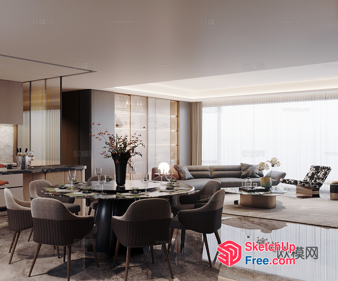 Elegant Dining And Living Room Interior Design 3D SketchUp File