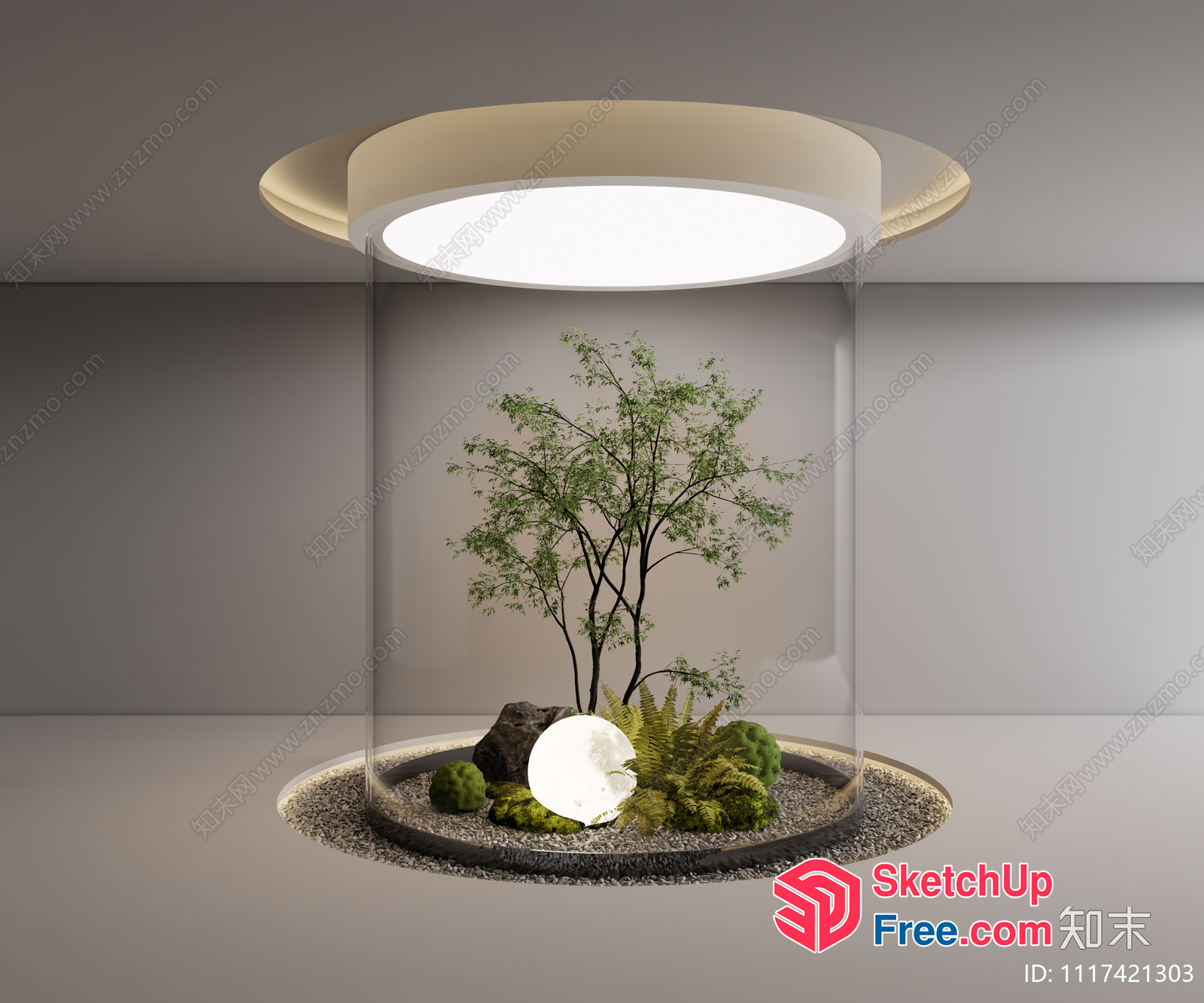 Modern Zen Garden With Circular Lighting 3D SketchUp File