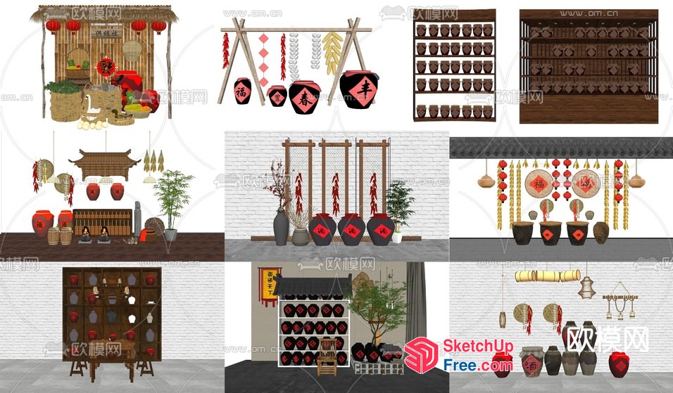 Asian Inspired Decorative Items 3D SketchUp File