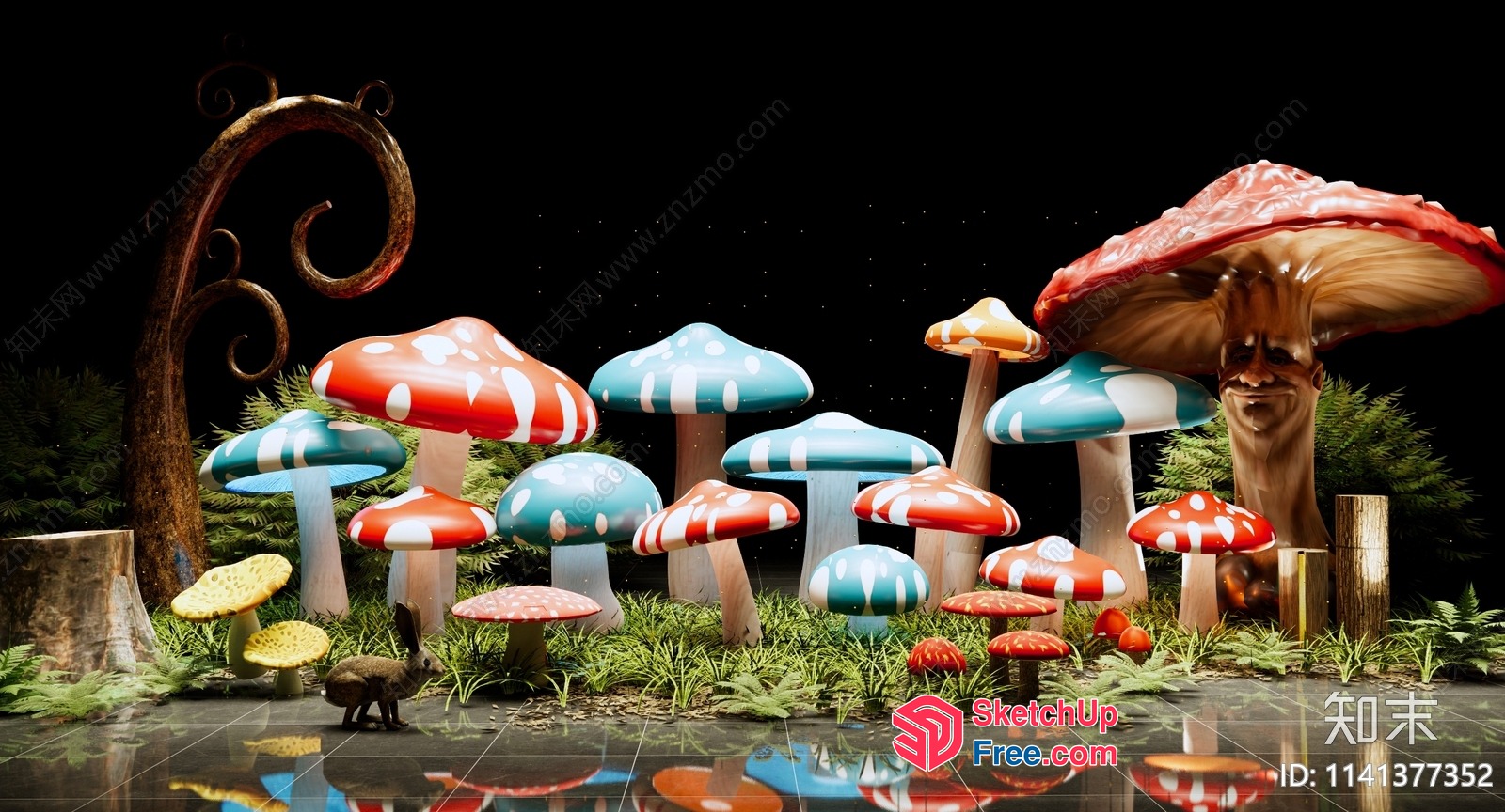 Enchanted Forest Of Colorful Mushrooms 3D SketchUp File