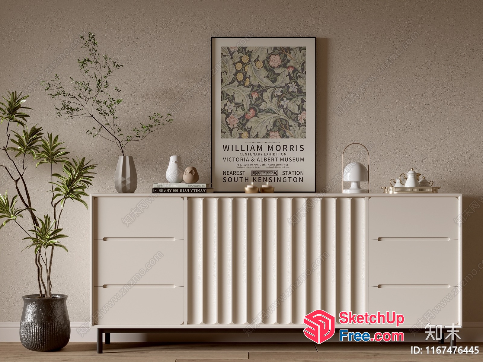 Minimalist European Style Living Room With Creamy Sideboard 3D SketchUp File
