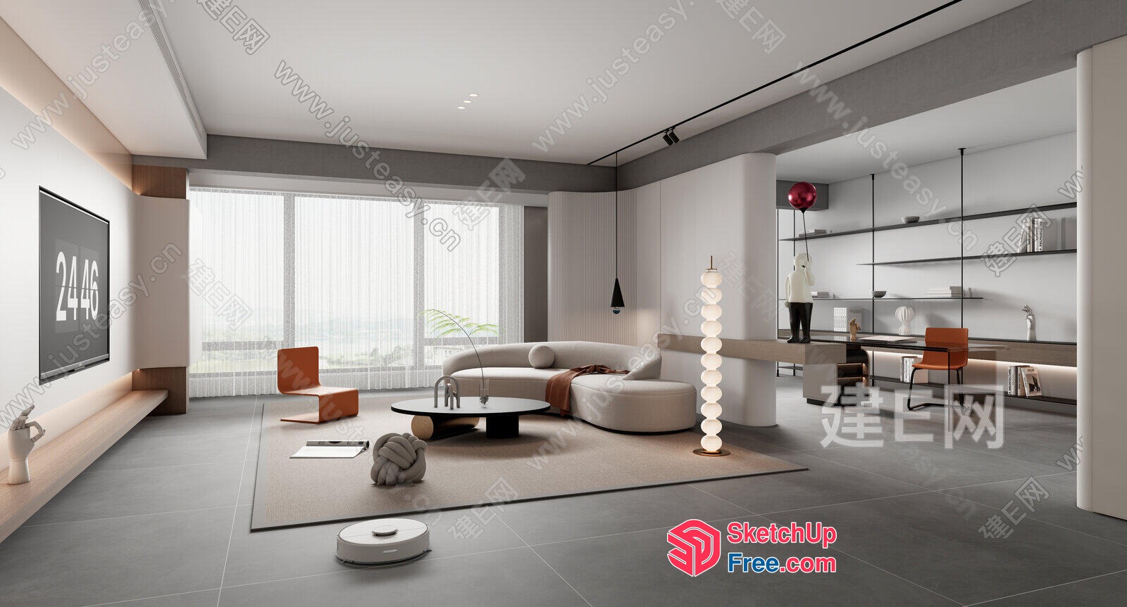 Modern Living Room With White And Gray Tones 3D SketchUp File