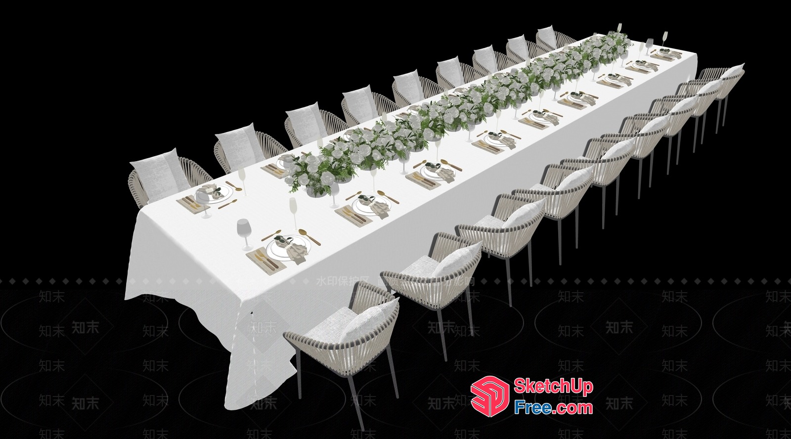 Elegant Dining Room Table With White Chairs 3D SketchUp File