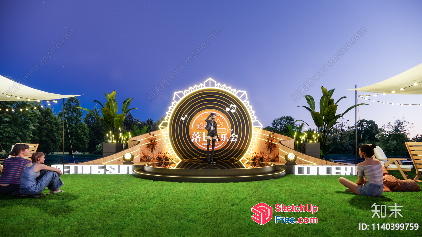 Outdoor Stage With Circular Design And Stage Lights 3D SketchUp File