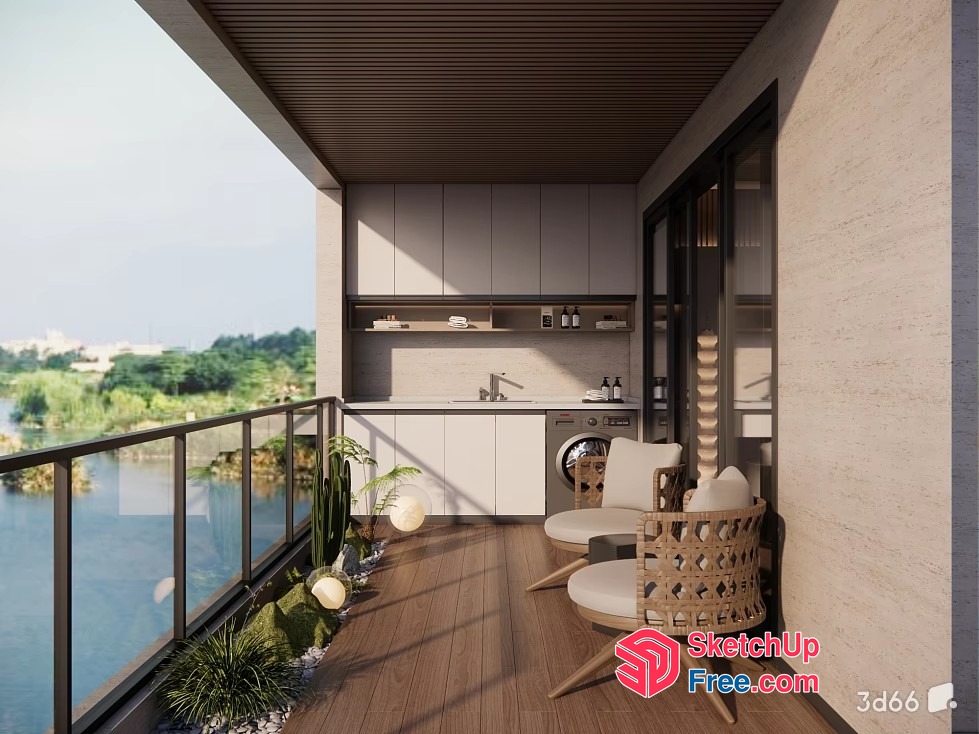 Modern Balcony With River View 3D SketchUp File