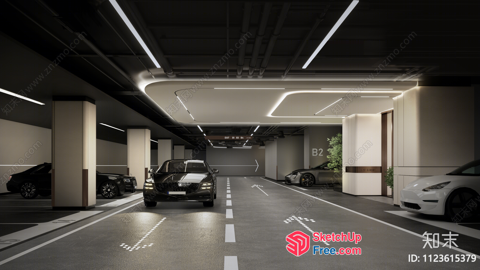 Garage With Cars And Pillars 3D SketchUp File