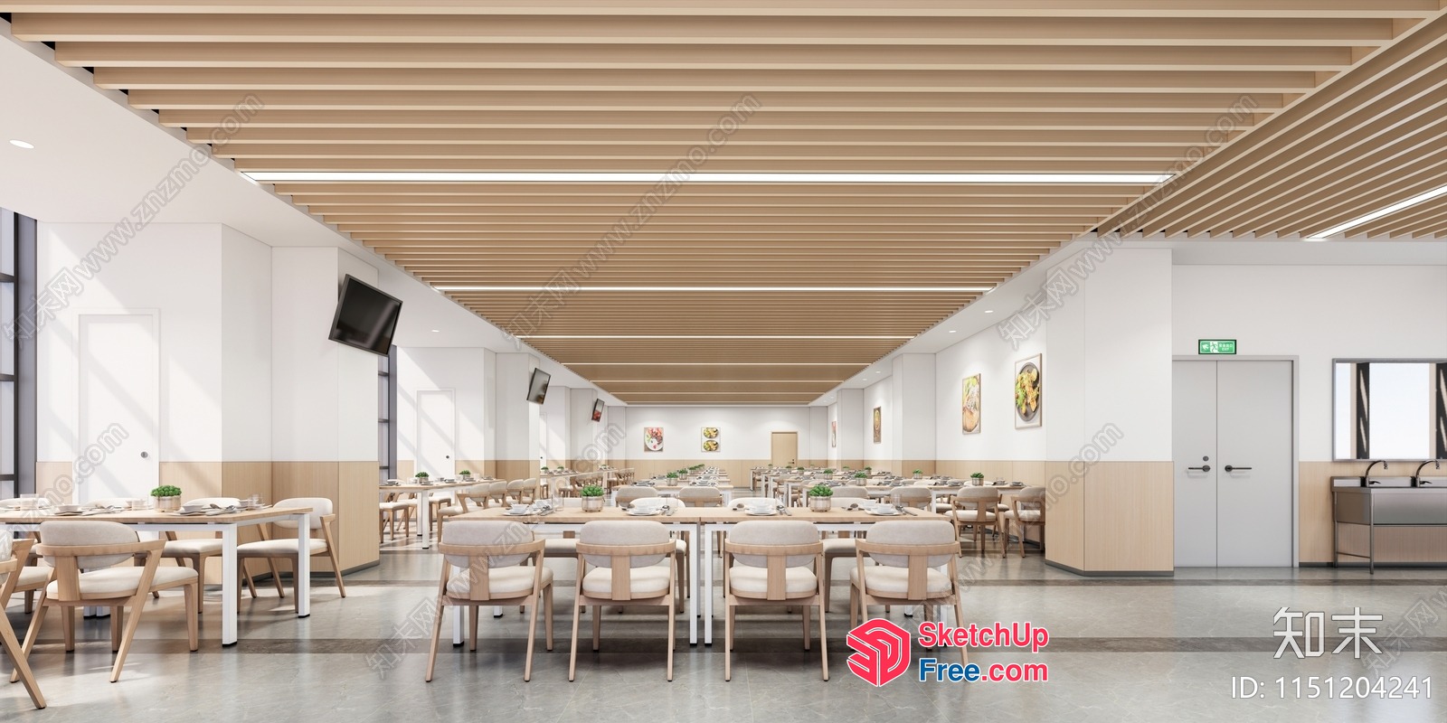 Modern Restaurant Interior With Natural Wood Accents And White Walls 3D SketchUp File