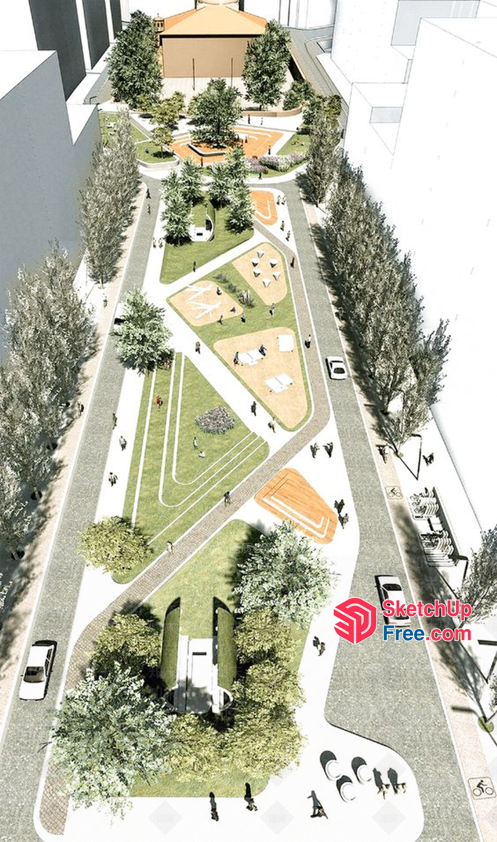 Urban Park With Modern Architecture And Green Spaces 3D SketchUp File