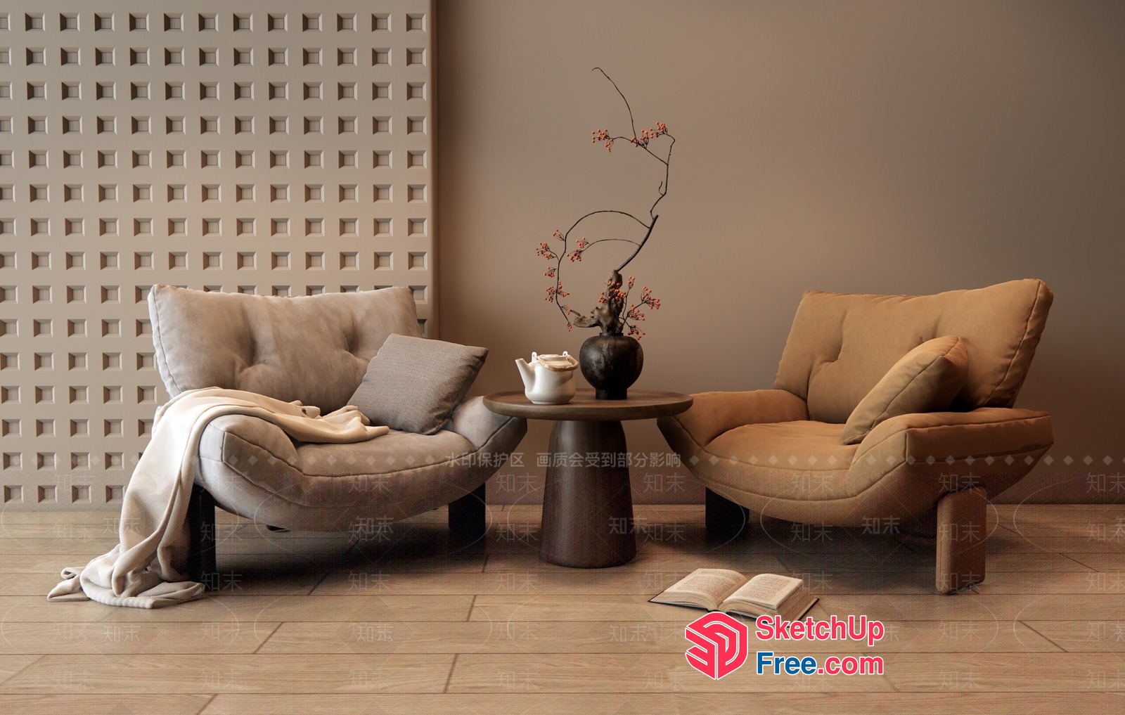 Cozy Modern Living Room With Elegant Chairs And Decorative Table 3D SketchUp File
