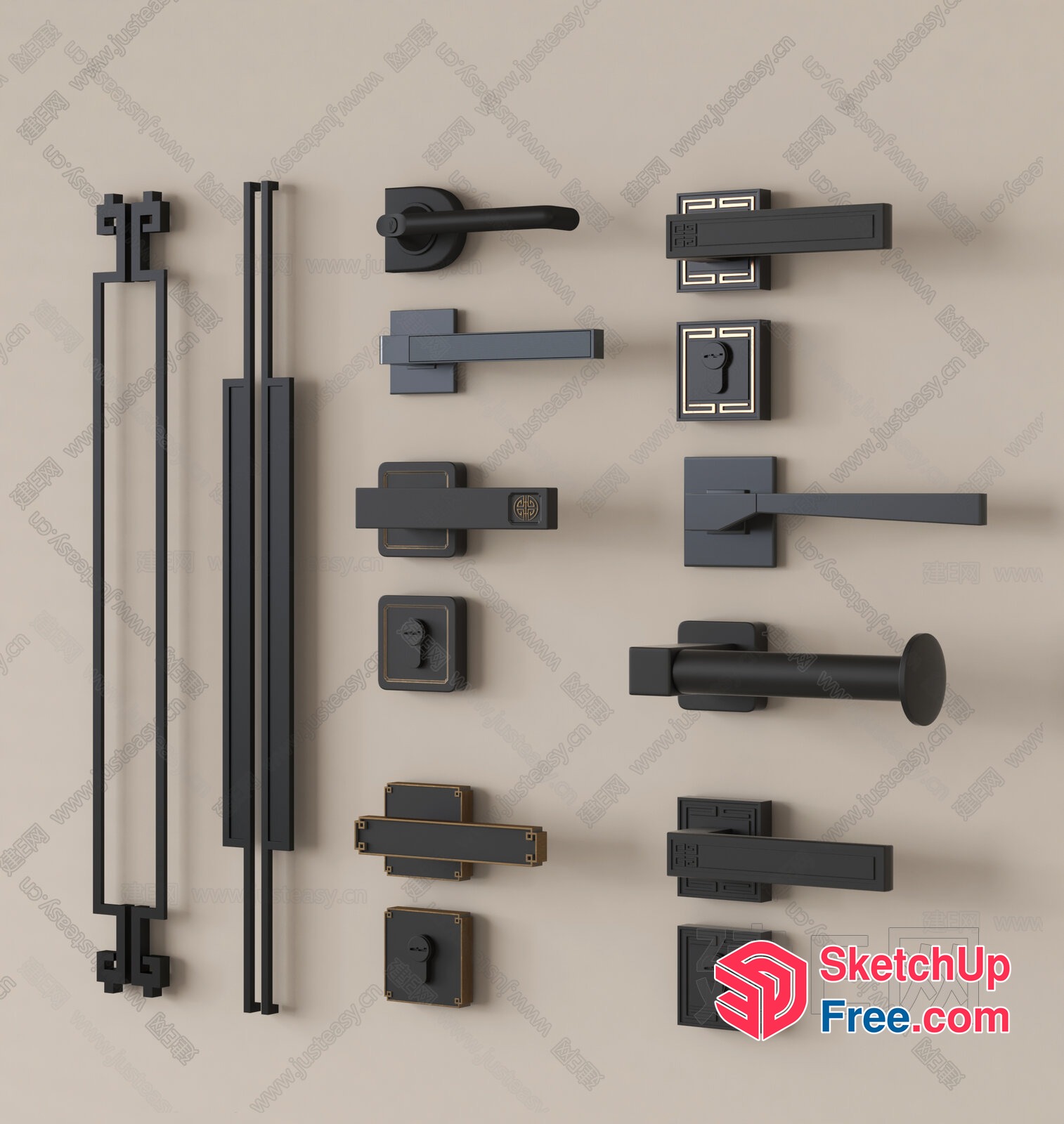 Modern Black Door Handles 3D SketchUp File