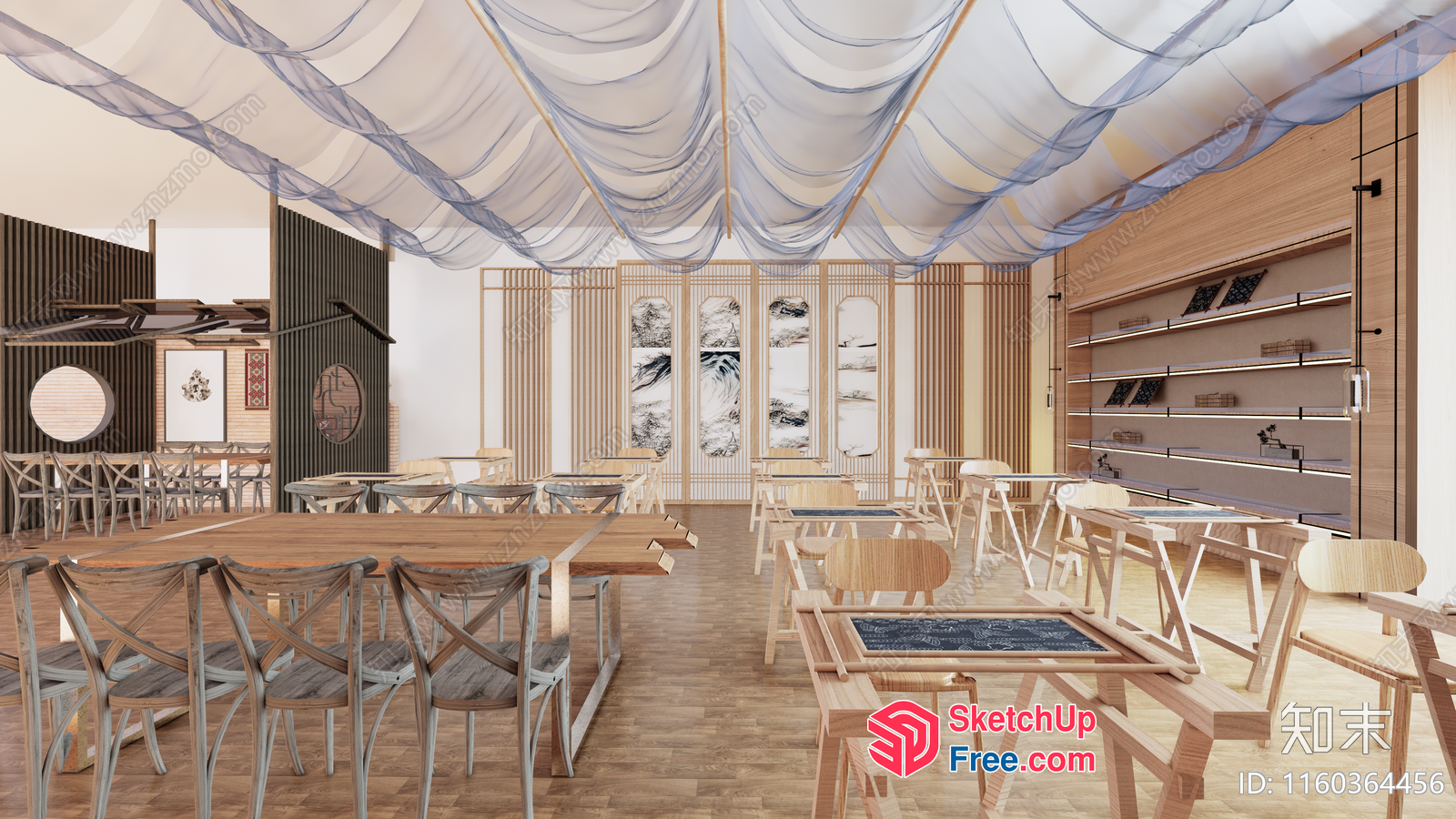 Elegant Japanese-Style Dining Room With Natural Wood Accents 3D SketchUp File