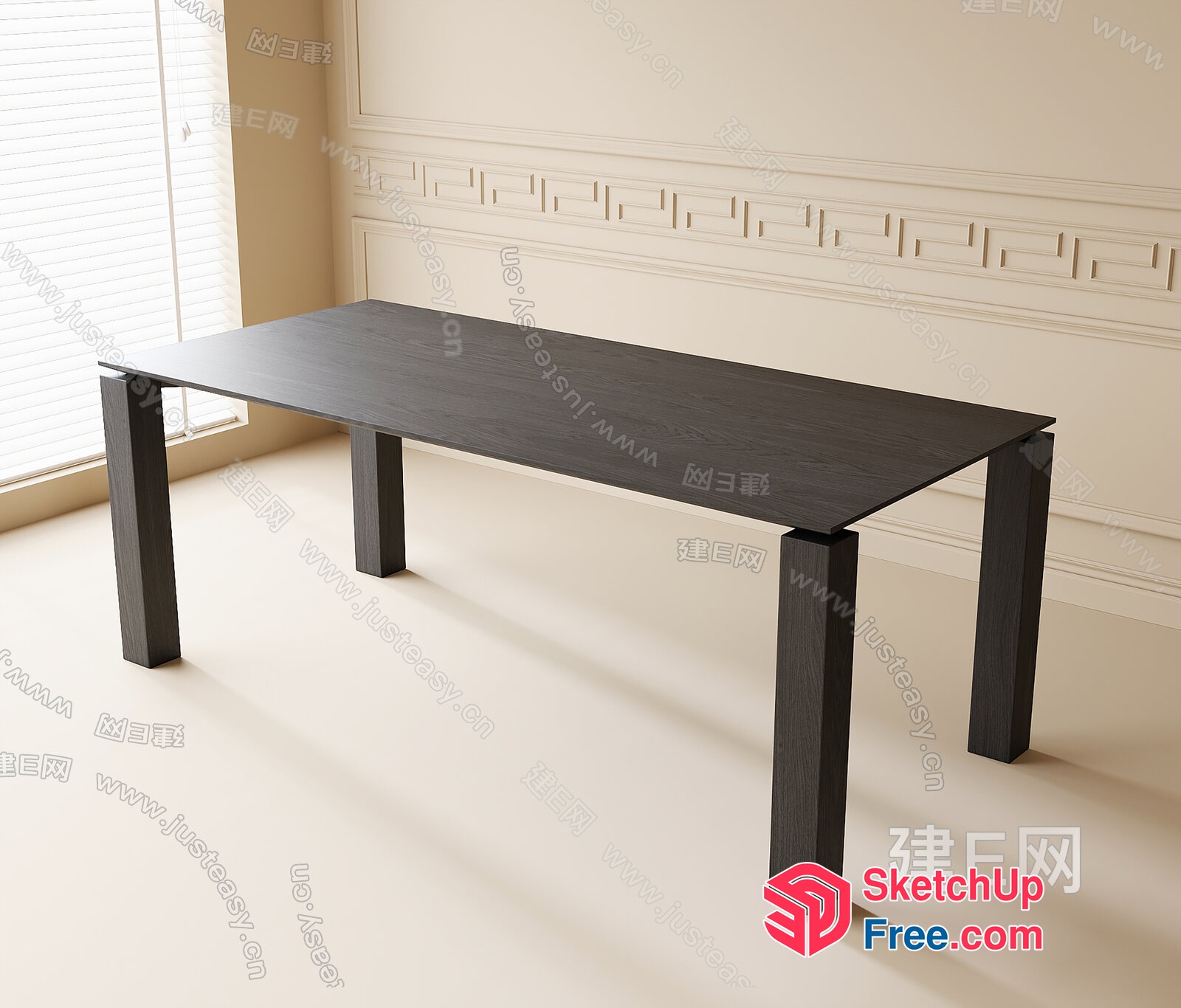 Long Rectangular Dark Brown Table 3D SketchUp File