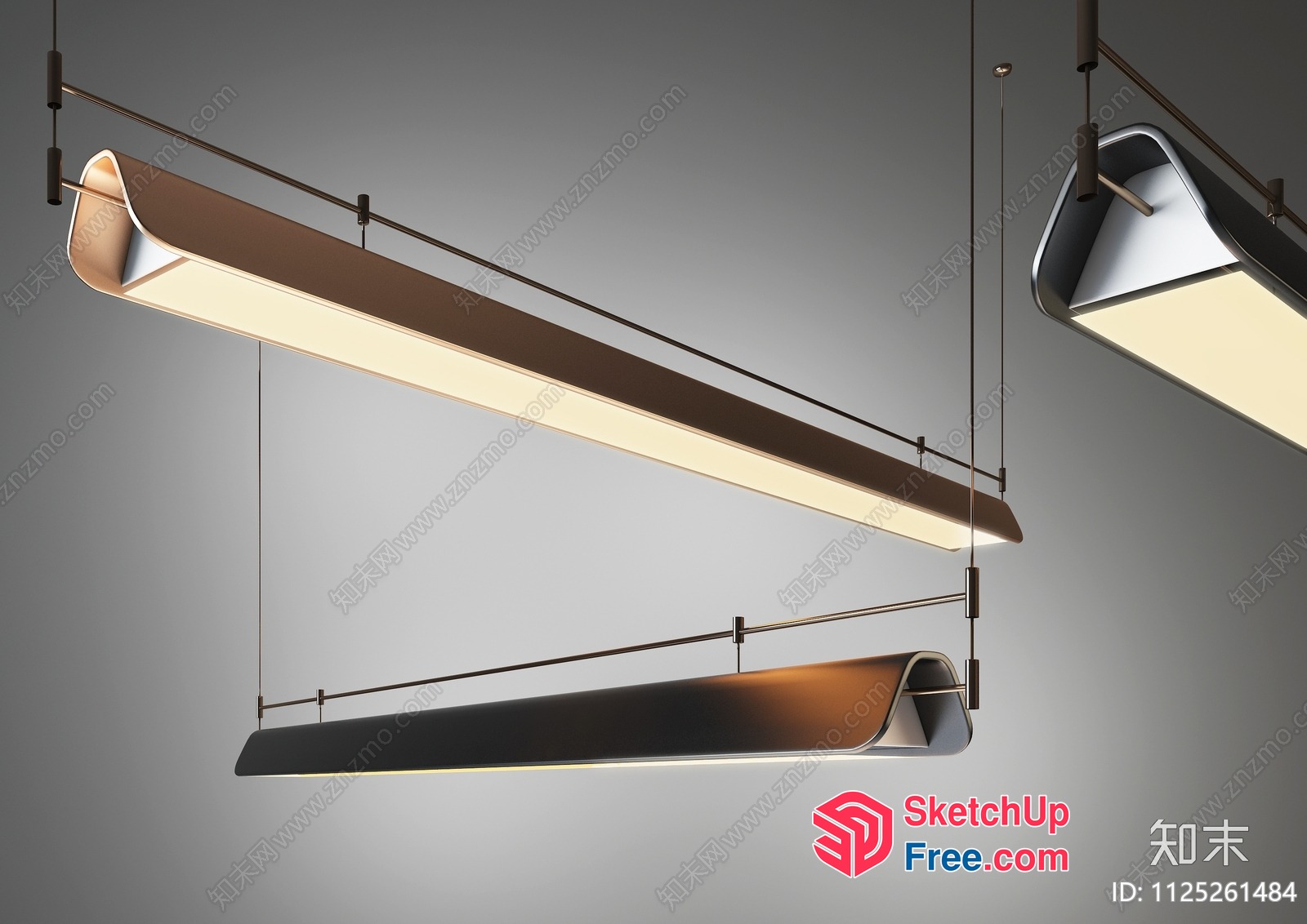 Suspended Modern Rectangular Light Fixtures 3D SketchUp File