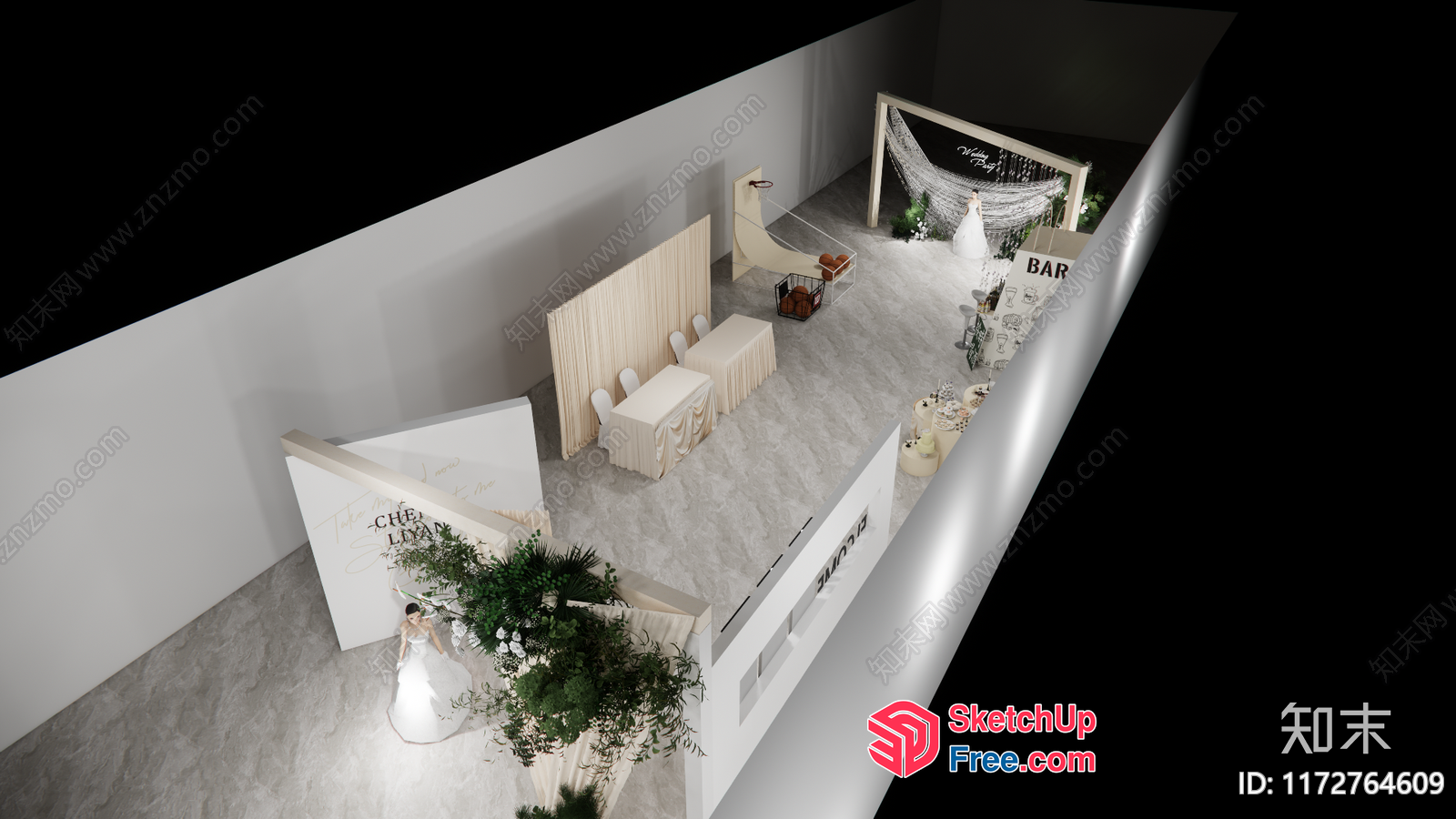 Elegant White Wedding Reception 3D SketchUp File