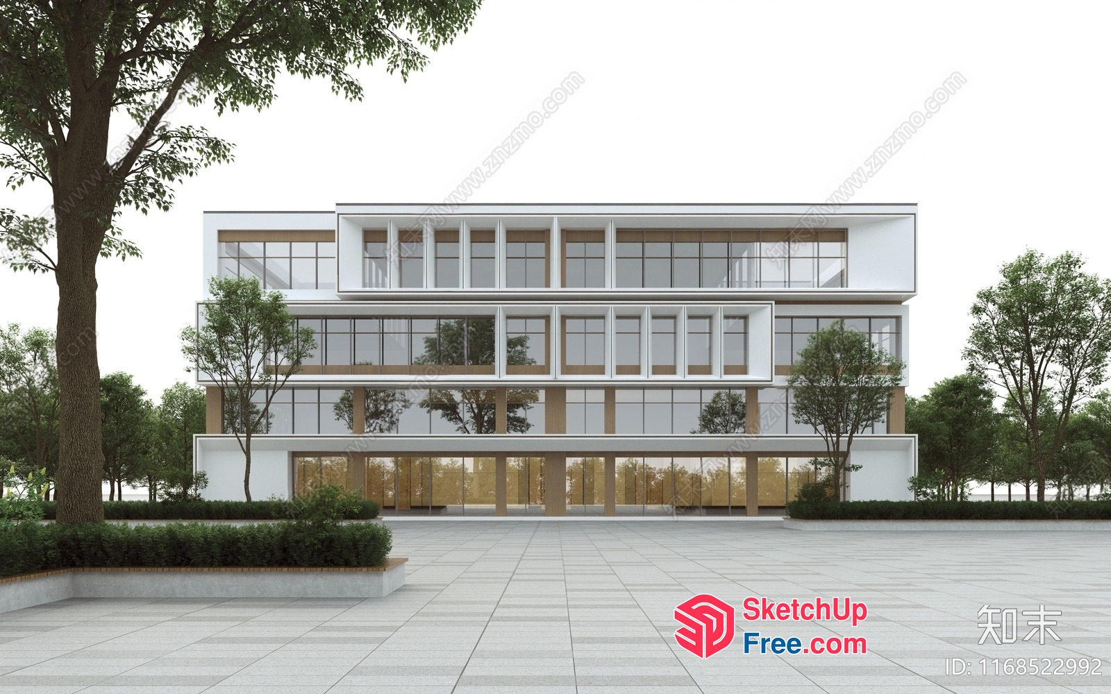 Modern Office Building With Glass Curtain Wall 3D SketchUp File