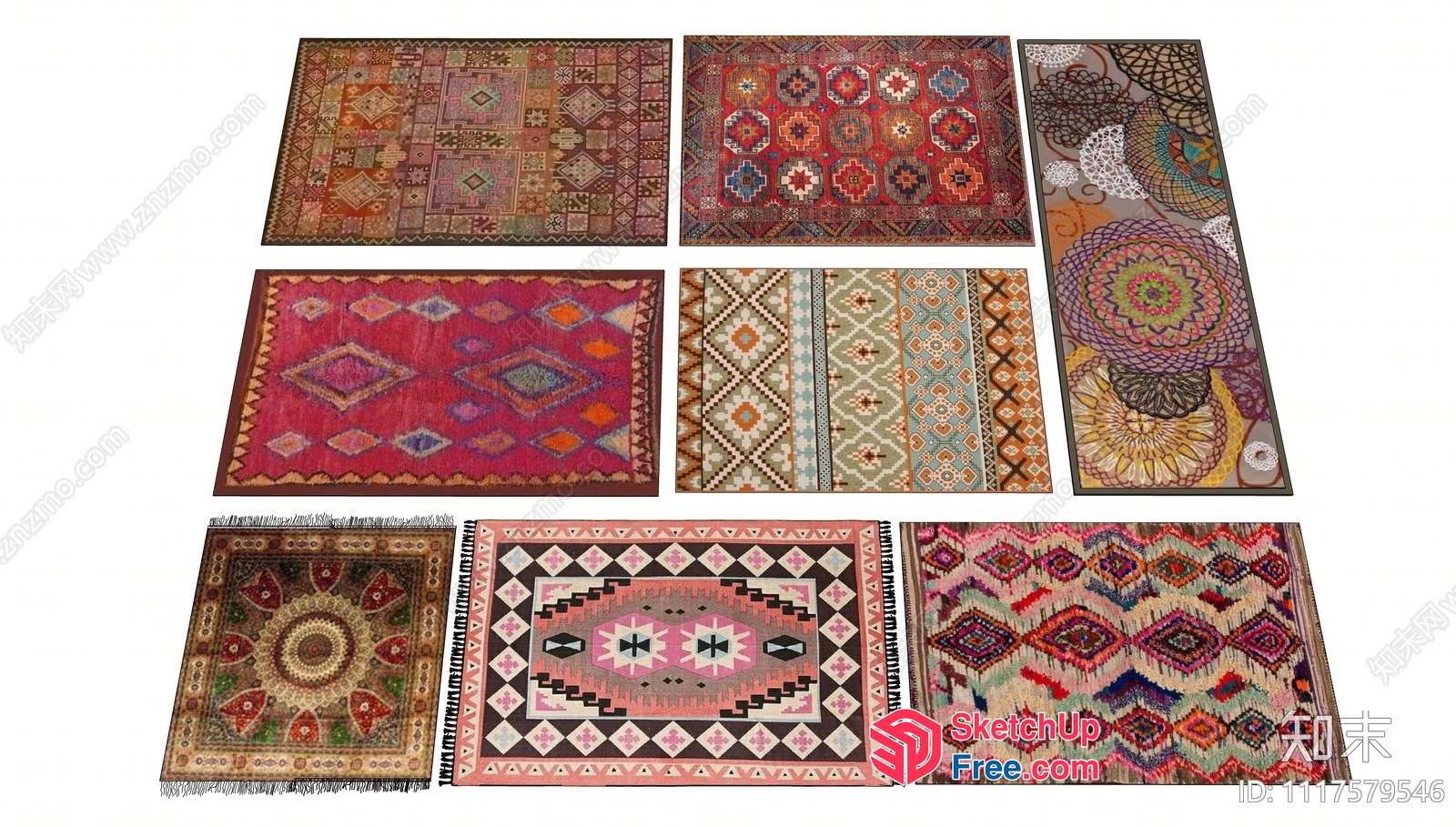 Colorful Geometric Patterns On Various Rugs 3D SketchUp File