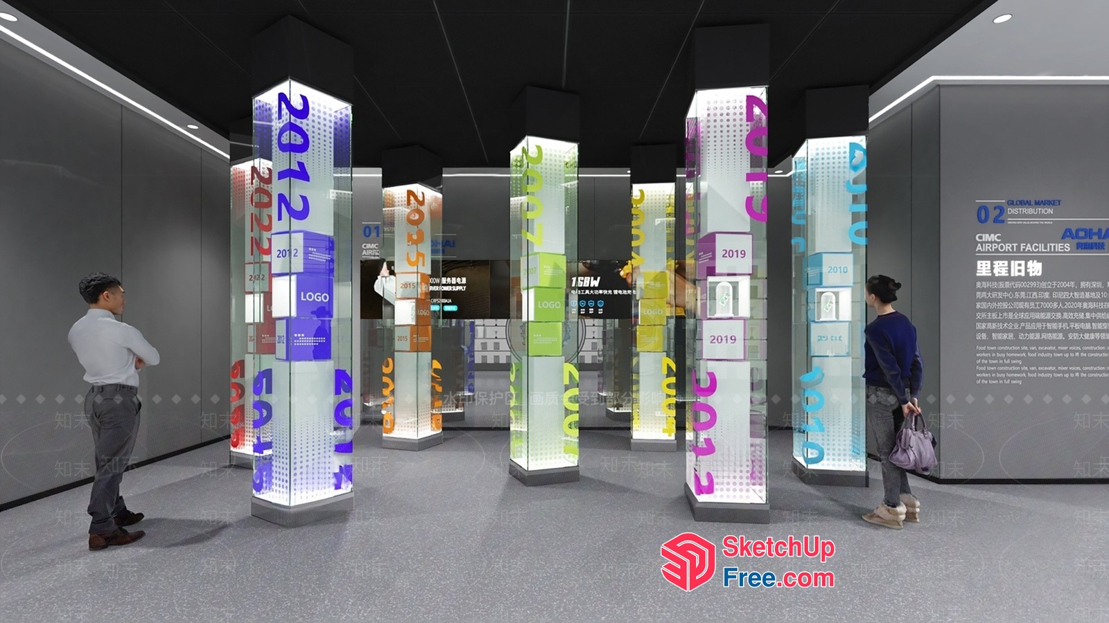 Pillars With Colorful Text And Dates 3D SketchUp File