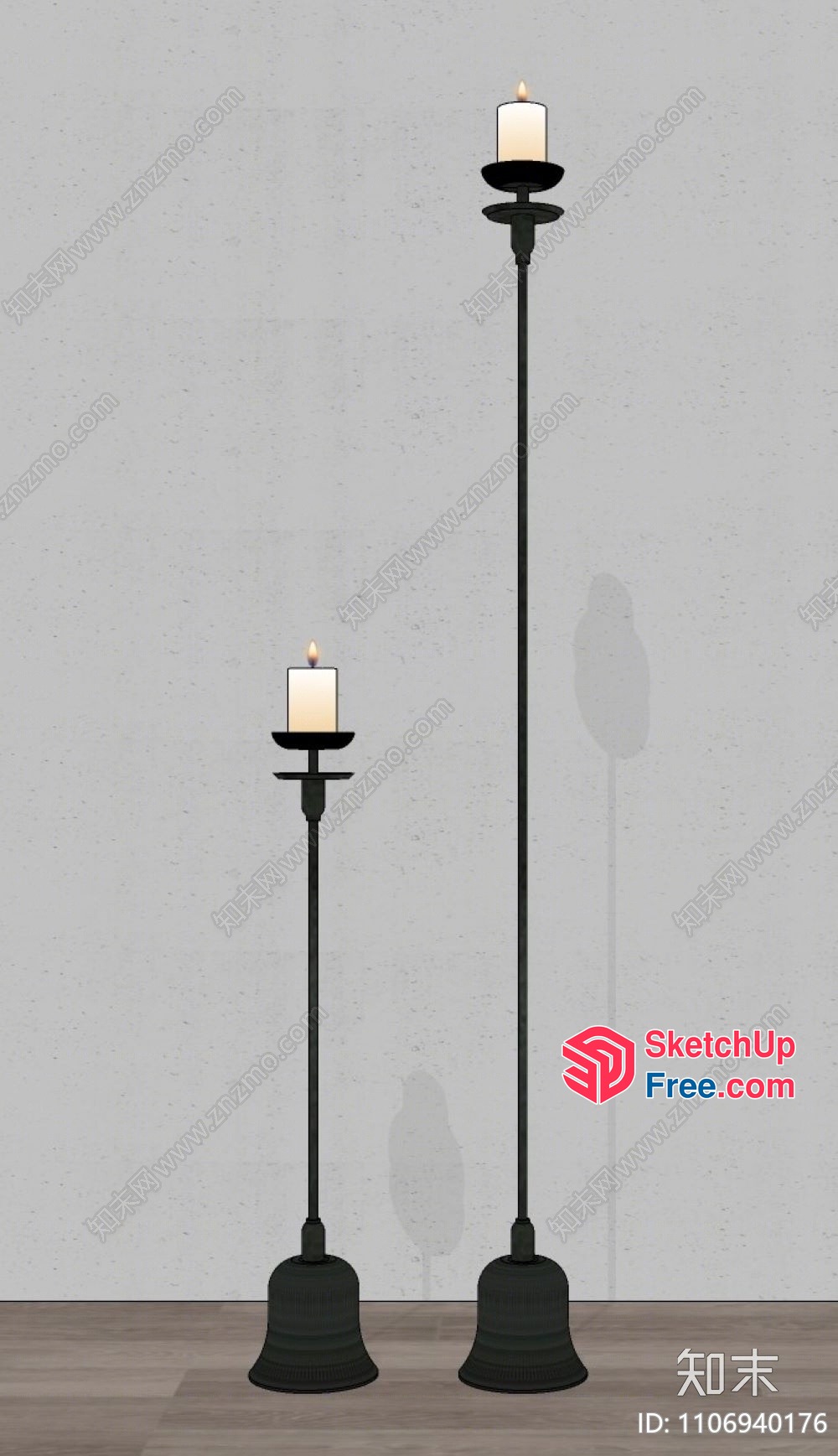 Tall Black Candle Holders With White Candles 3D SketchUp File