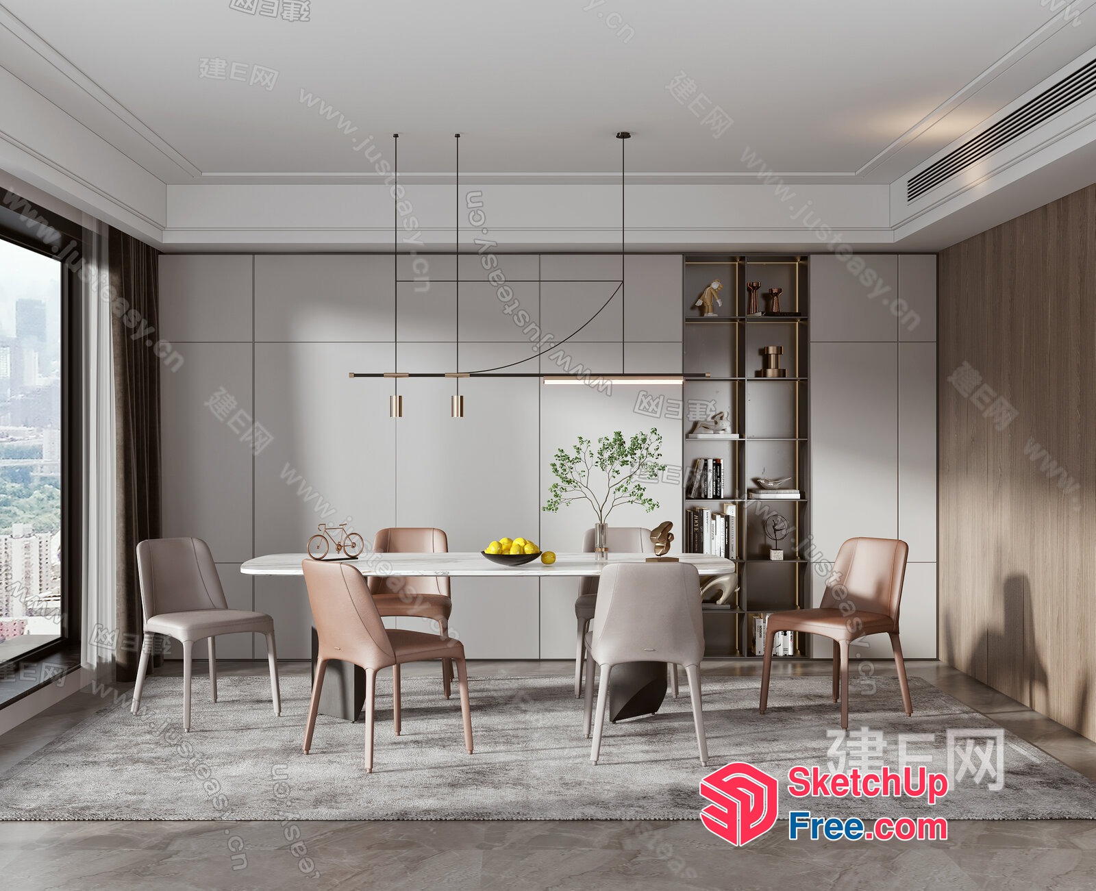 Modern Minimalist Dining Room With White Table And Chairs 3D SketchUp File