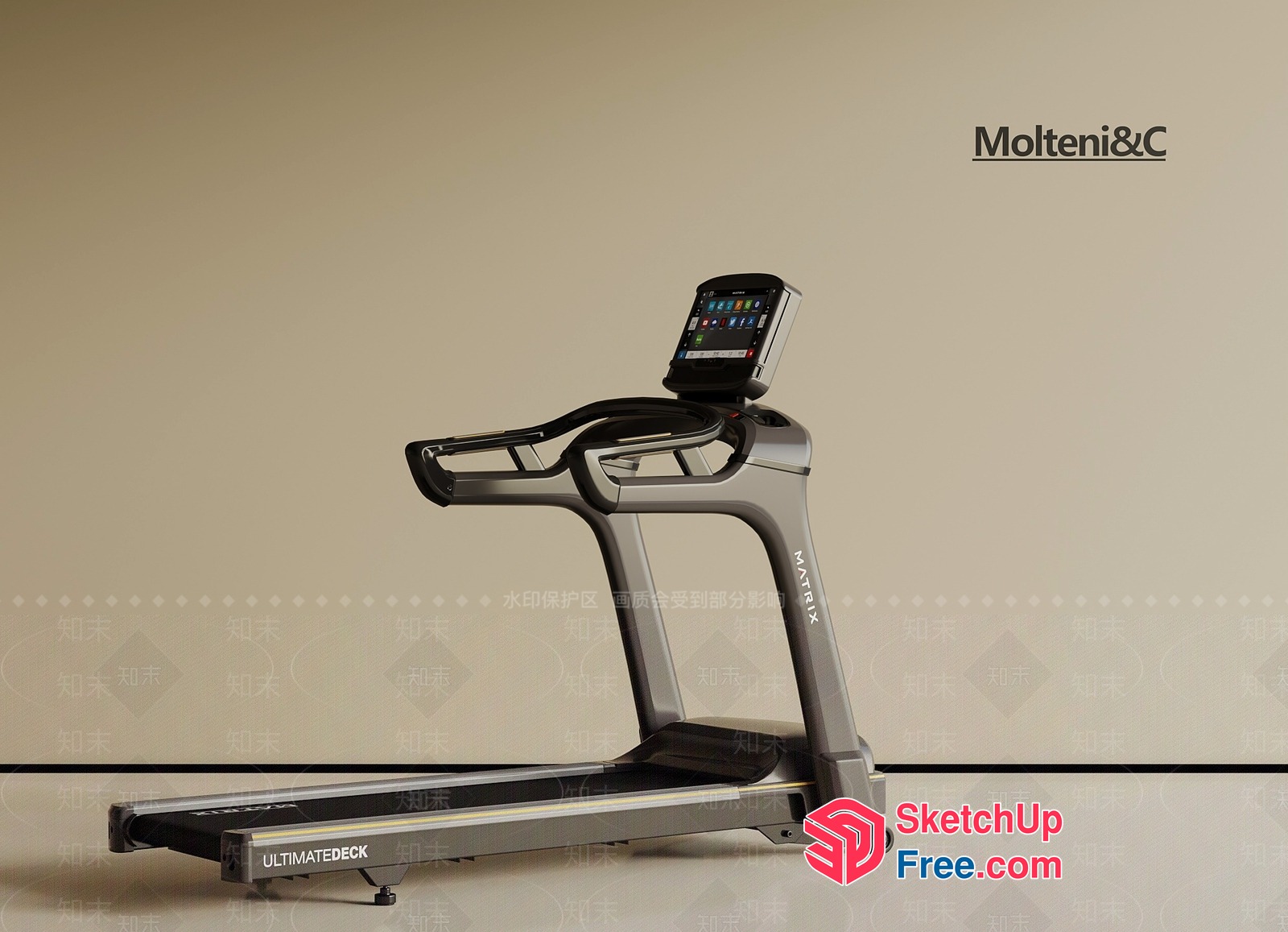Modern Treadmill With Screen And Branding 3D SketchUp File