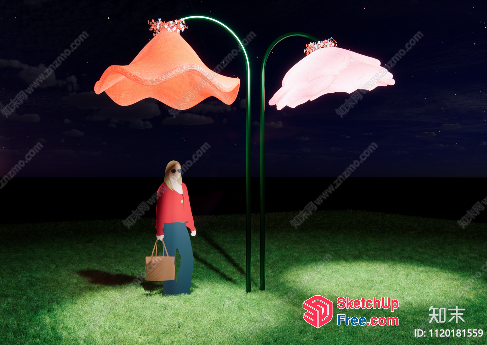 Woman Standing Under A Street Lamp At Night 3D SketchUp File