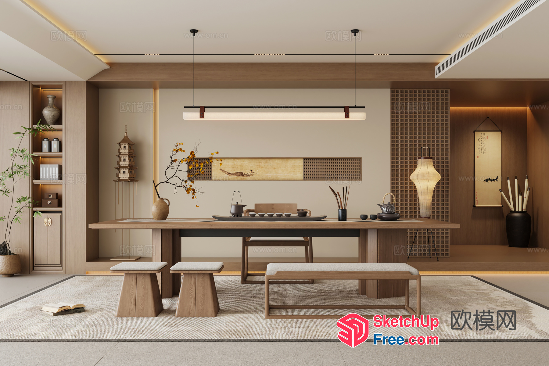 Asian-Inspired Minimalist Interior Design 3D SketchUp File
