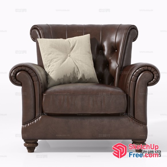 Classic Brown Leather Armchair With Ornate Details 3D SketchUp File