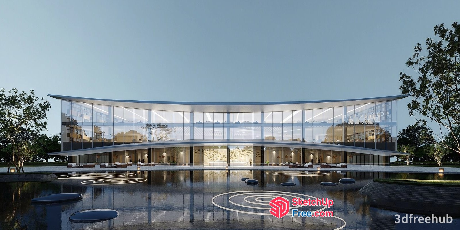 Modern Glass Building With A Large Open Space 3D SketchUp File