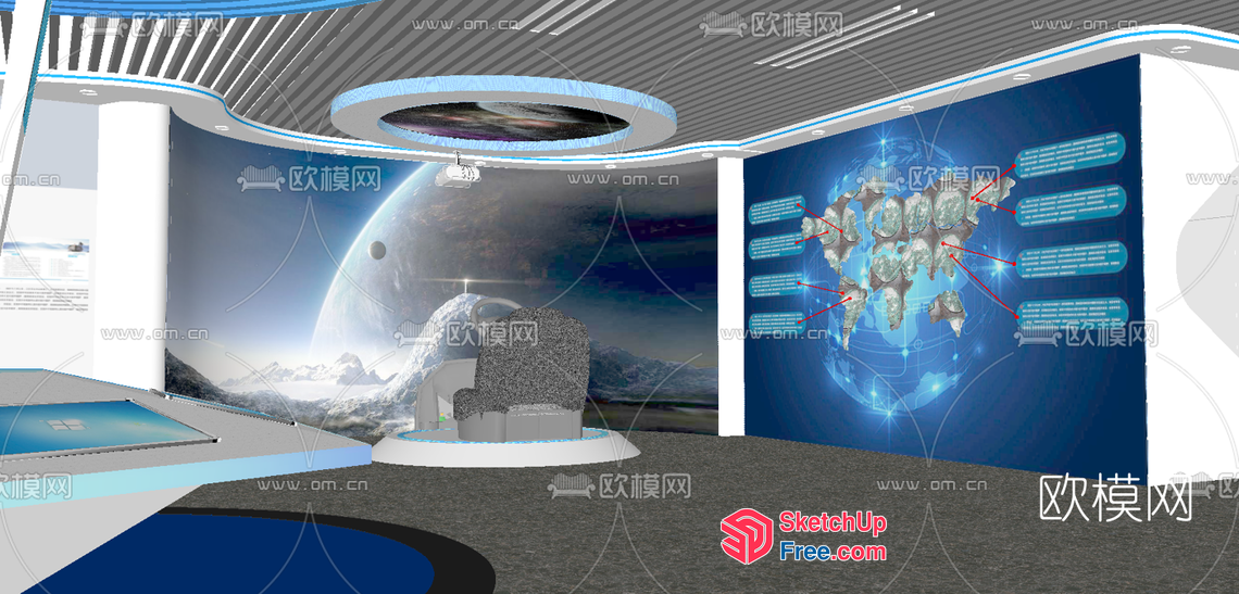 Futuristic Office Space With Earth And Global Network Theme 3D SketchUp File