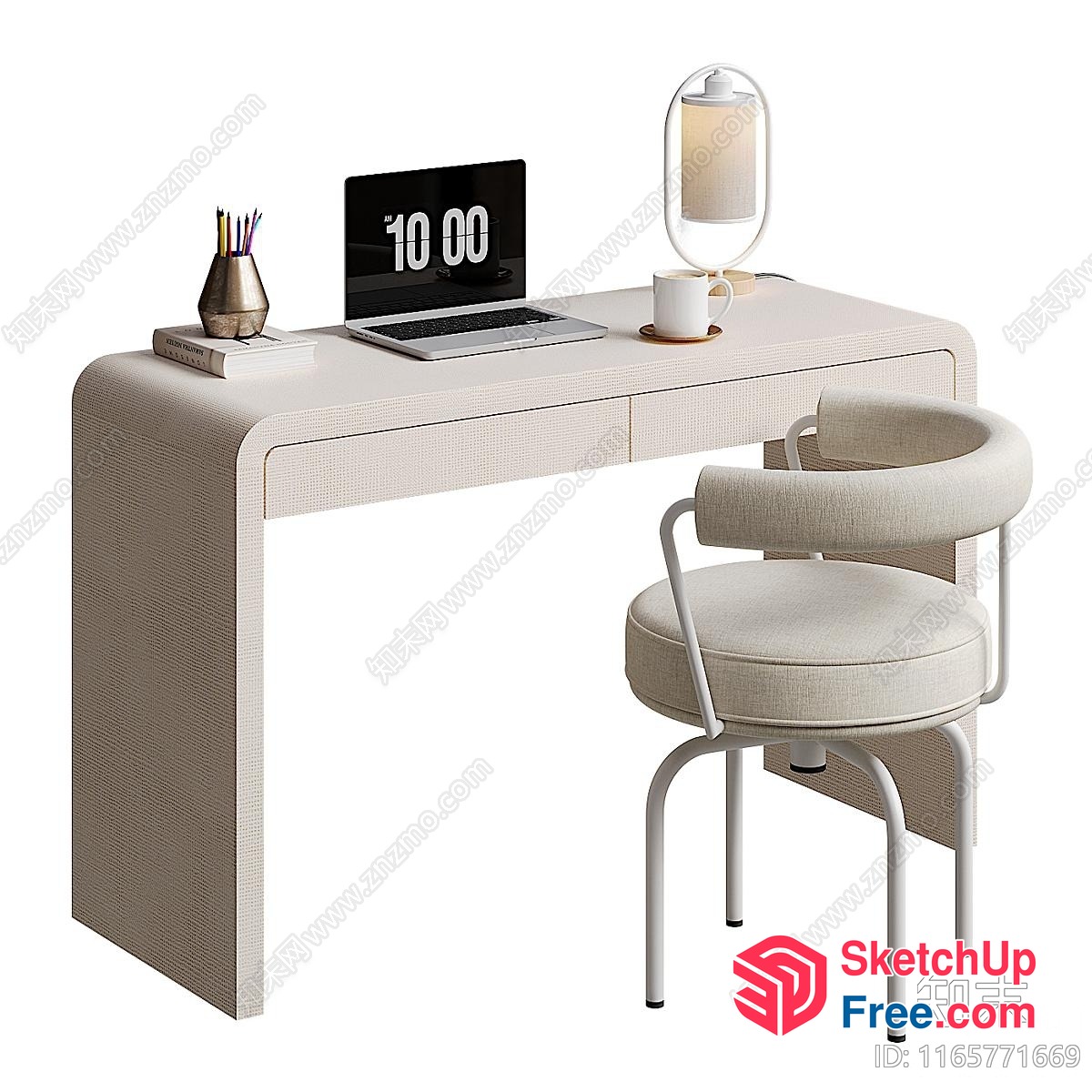 Modern Minimalist White Desk And Chair Set 3D SketchUp File