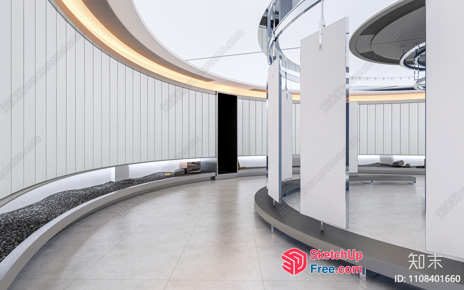 Modern White Interior With Curved Walls And Floor 3D SketchUp File