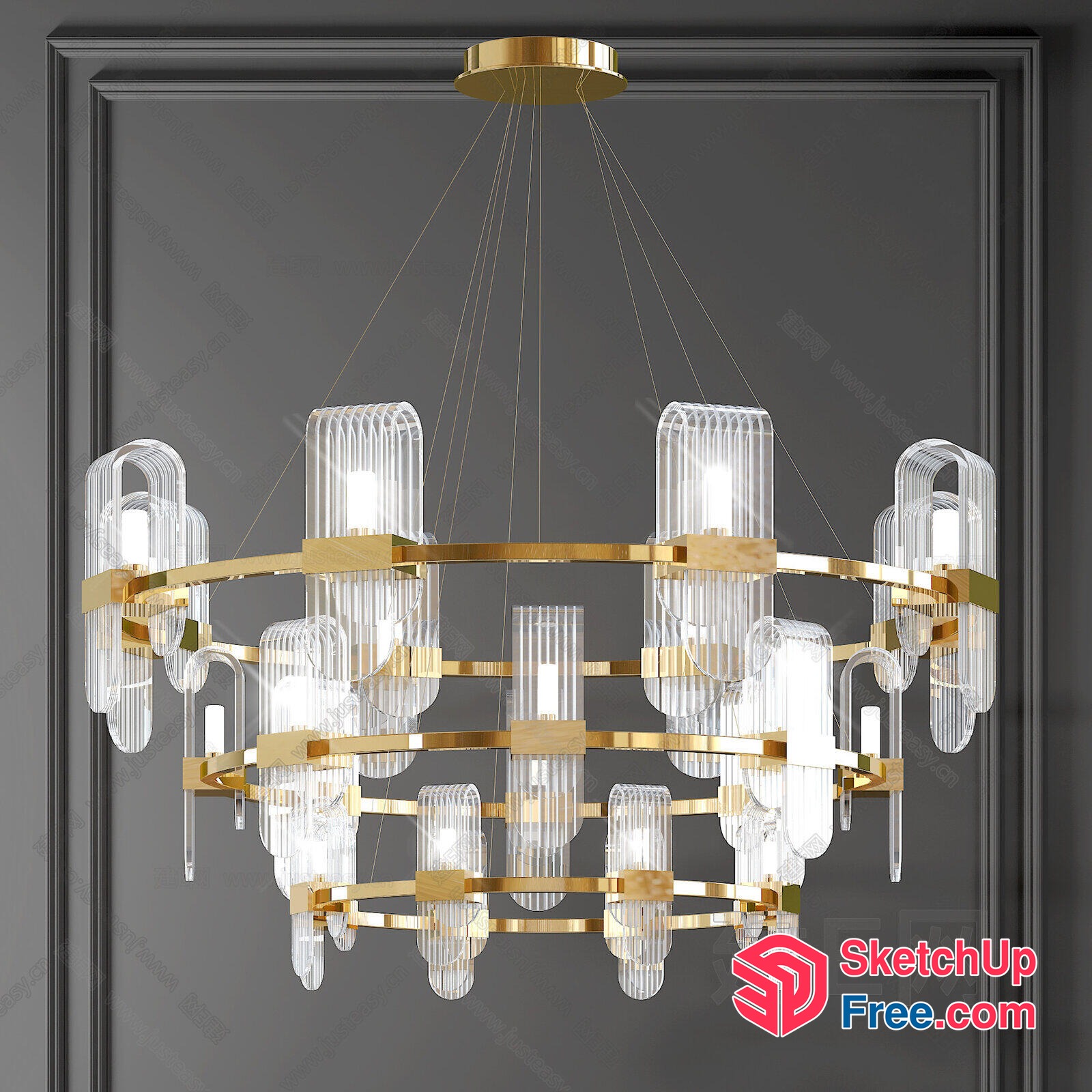 Elegant Gold And Glass Chandelier 3D SketchUp File